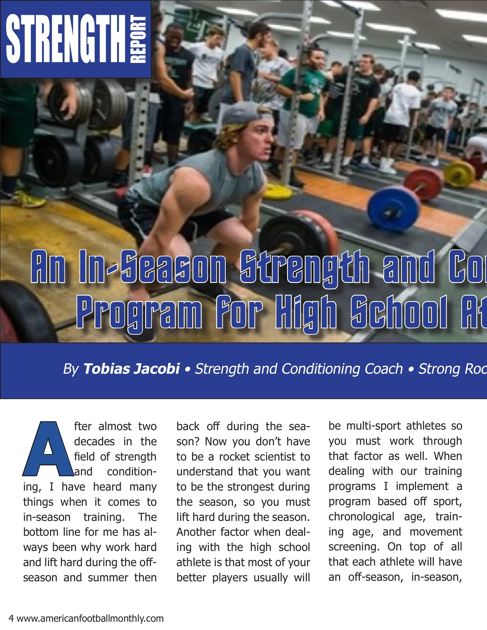 Strength Report: An In-Season Strength and Conditioning Program for High School Athletes — American Football Quarterly Vol 1 — Summer 2018, page 4