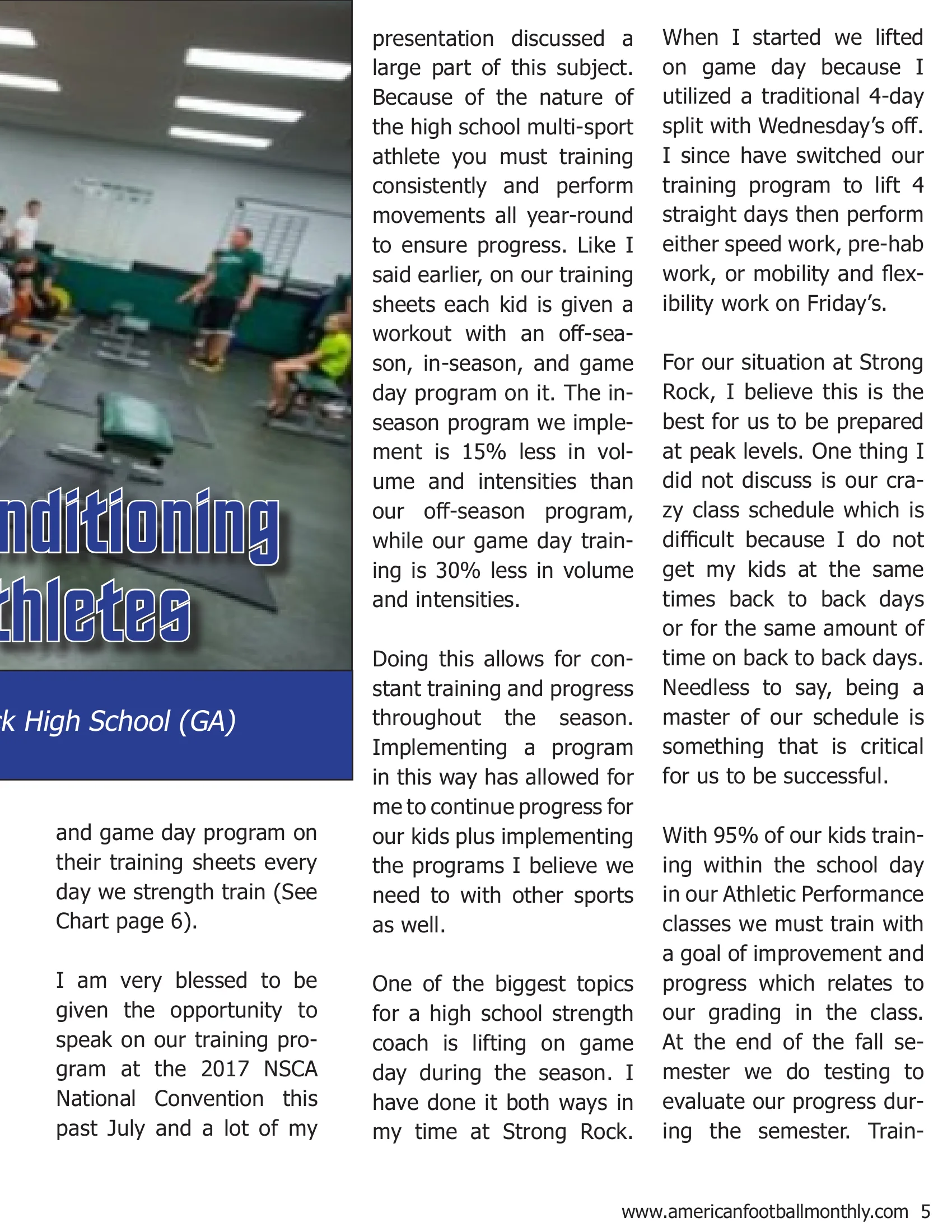 Strength Report: An In-Season Strength and Conditioning Program for High School Athletes — American Football Quarterly Vol 1 — Summer 2018, page 5
