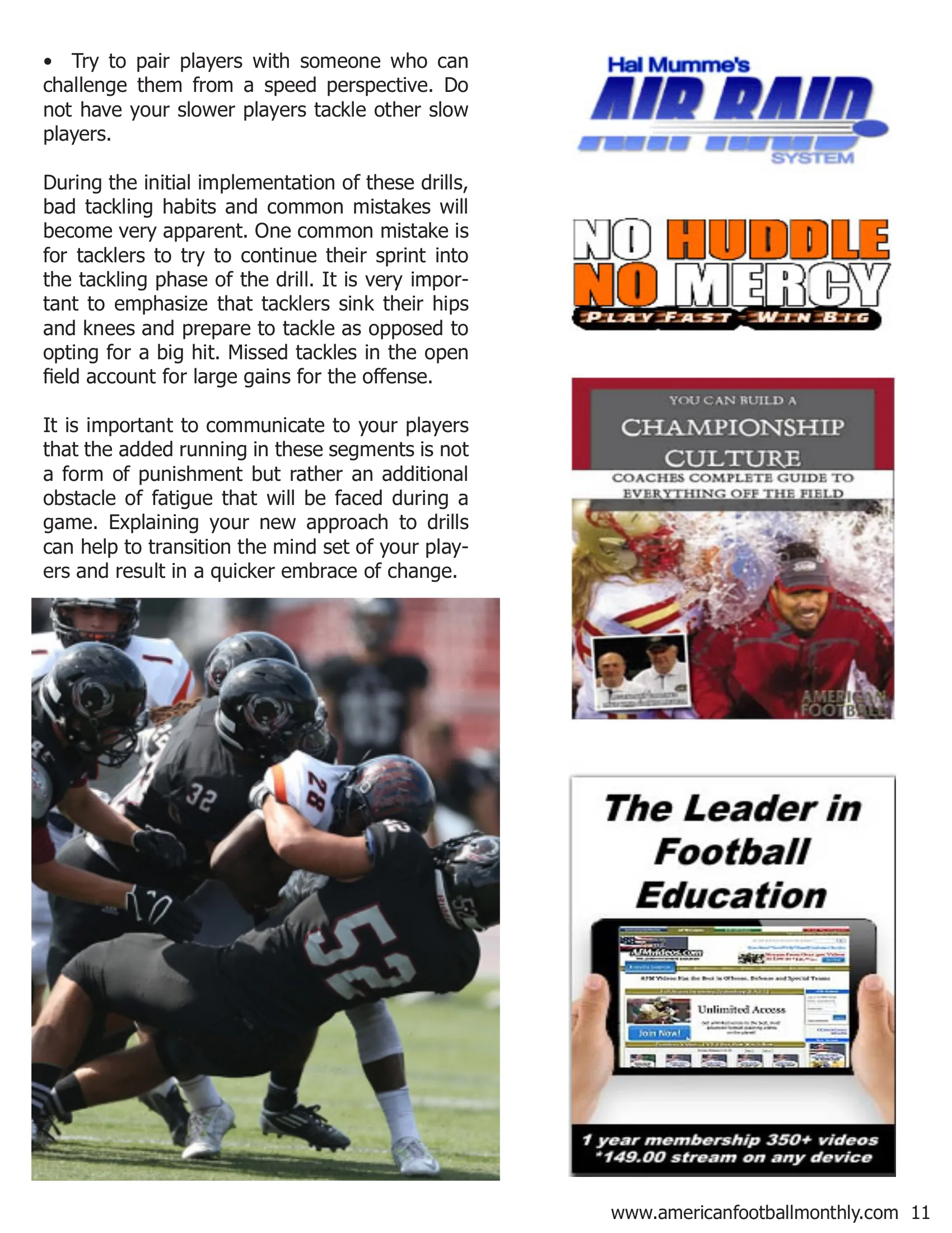 Drills Report: Running and Tackling Drills - A Twist for TNT Drills — American Football Quarterly Vol 1 — Summer 2018, page 11