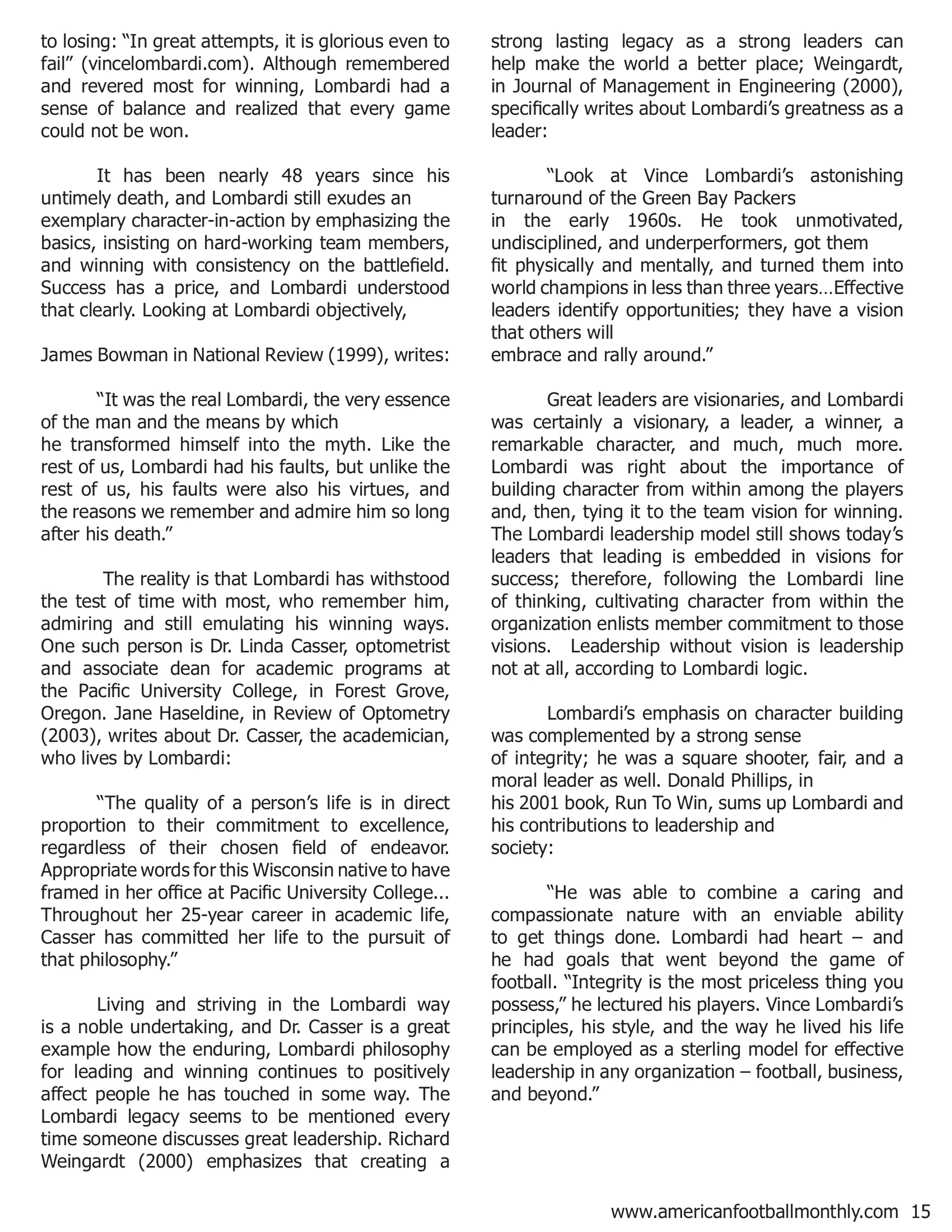 Coach Vince Lombardi's - Winning Ways Still Resonate in Business and Academia — American Football Quarterly Vol 1 — Summer 2018, page 15