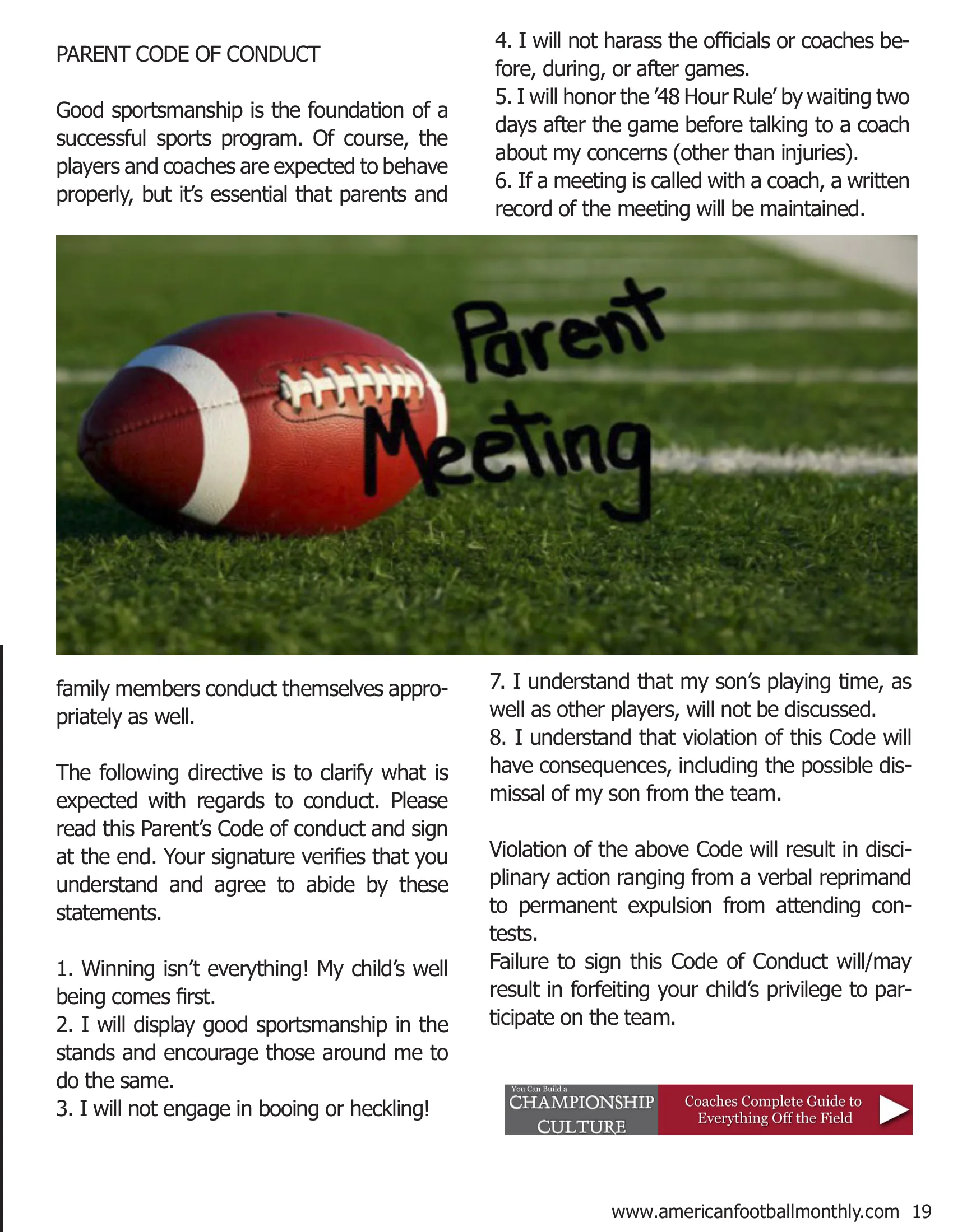 Letter from AFM - Everything You Need to Know Off the Field — American Football Quarterly Vol 1 — Summer 2018, page 19