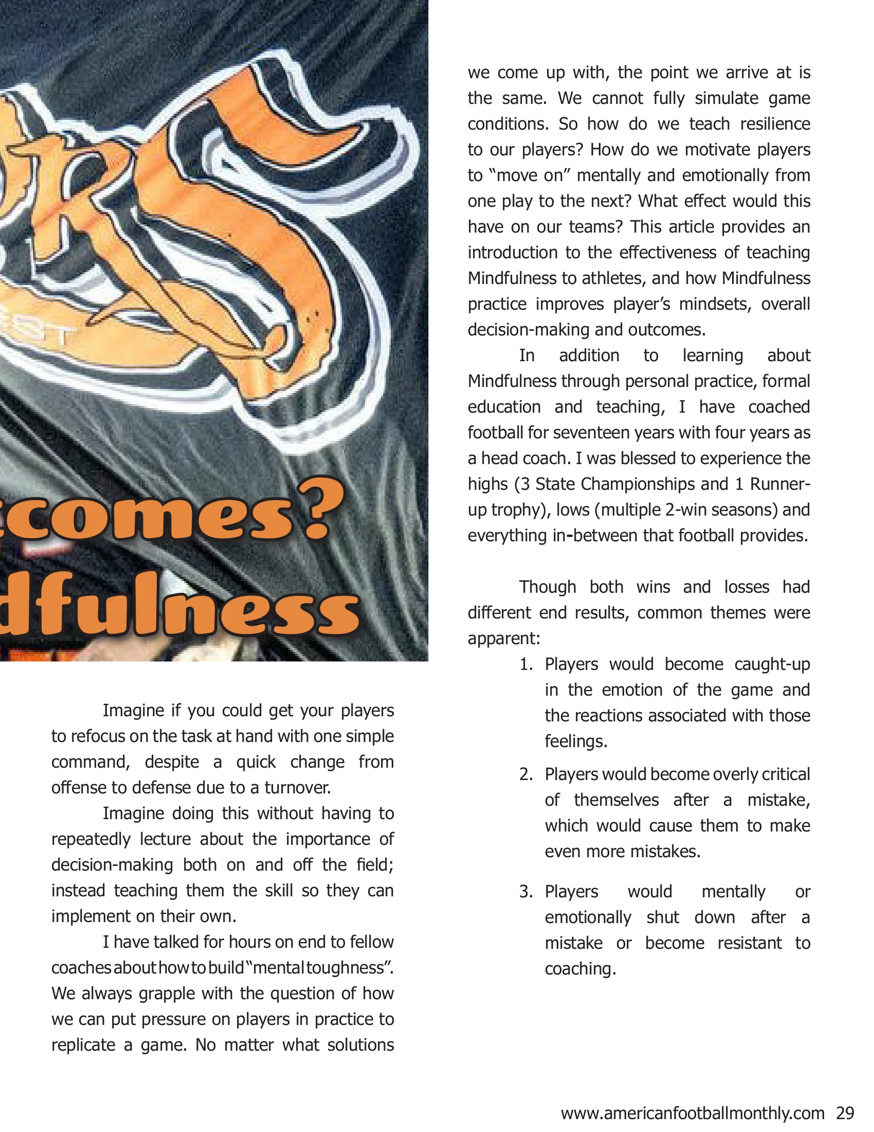 Want Better Outcomes? Incorporate Mindfulness — American Football Quarterly Vol 1 — Summer 2018, page 29