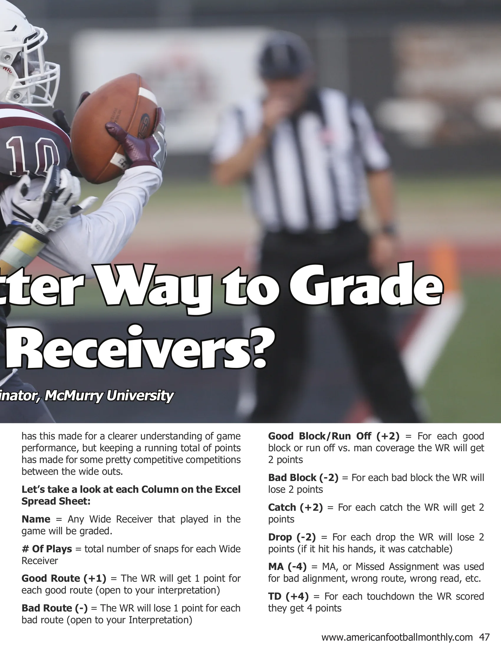 Looking For a Better Way to Grade Your Wide Receivers? — American Football Quarterly Vol 1 — Summer 2018, page 47