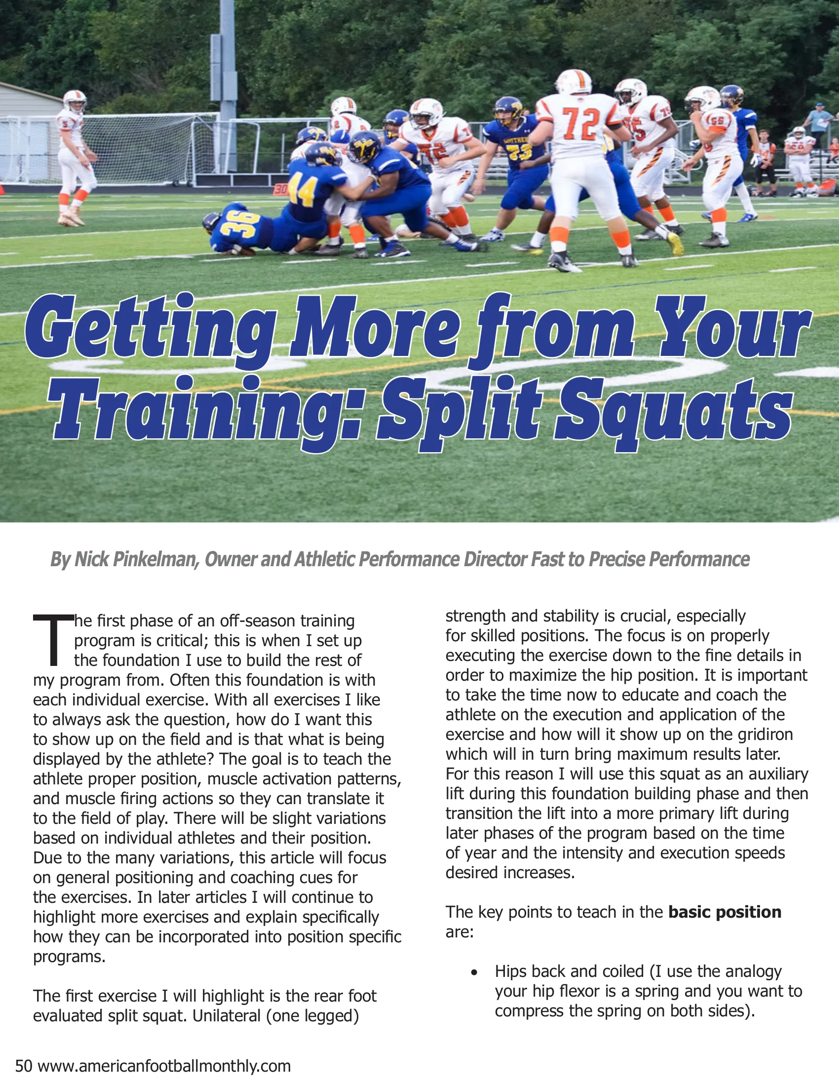 Getting More from Your Training: Split Squats — American Football Quarterly Vol 1 — Summer 2018, page 50