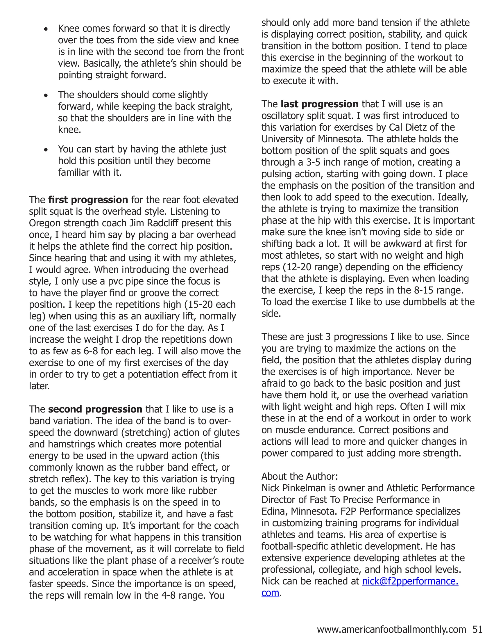 Getting More from Your Training: Split Squats — American Football Quarterly Vol 1 — Summer 2018, page 51