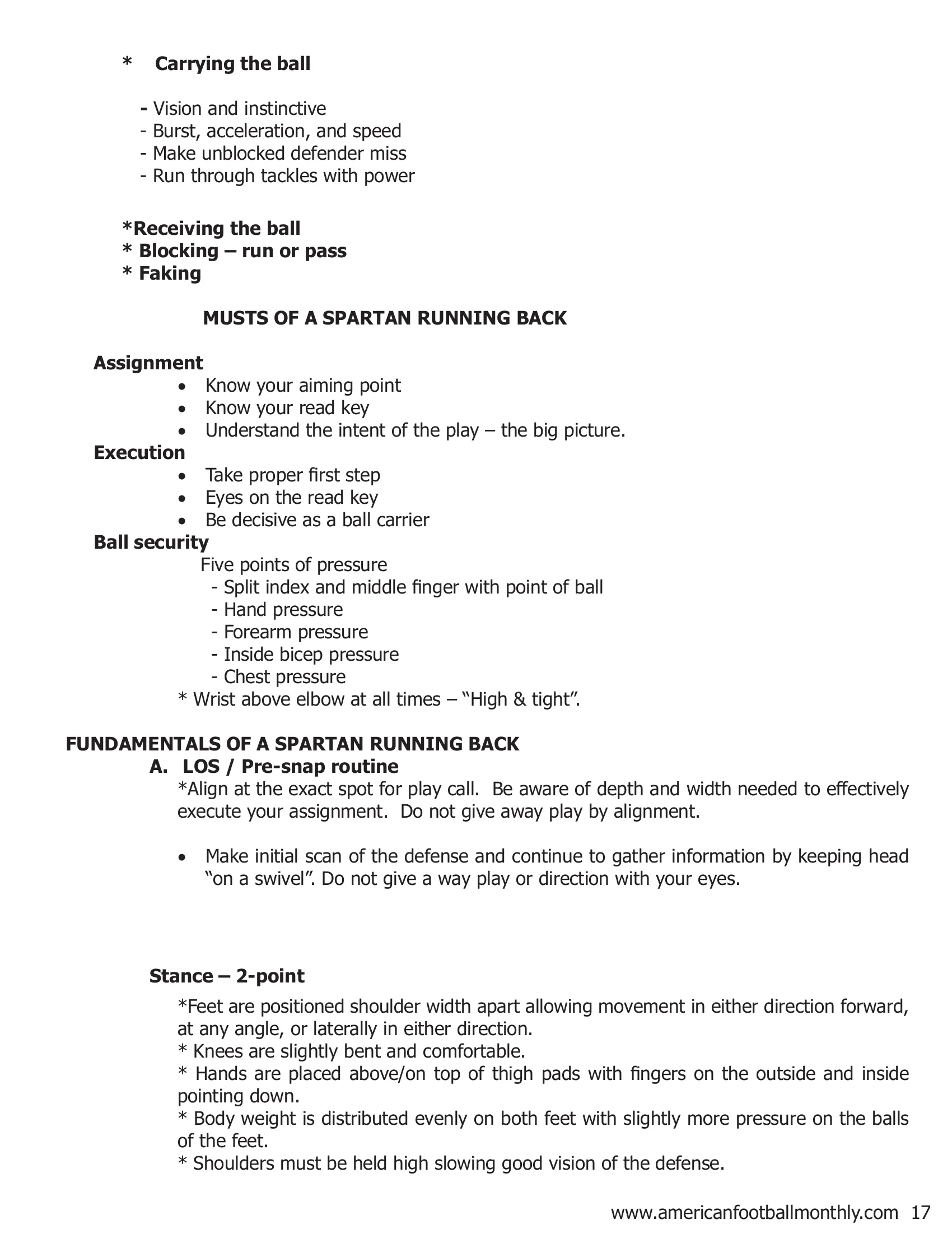 RUNNING FOR SPARTY Michigan State Running Back Essentials, Fundamentals and Abilities — American Football Quarterly Vol 1 — Winter 2019, page 17
