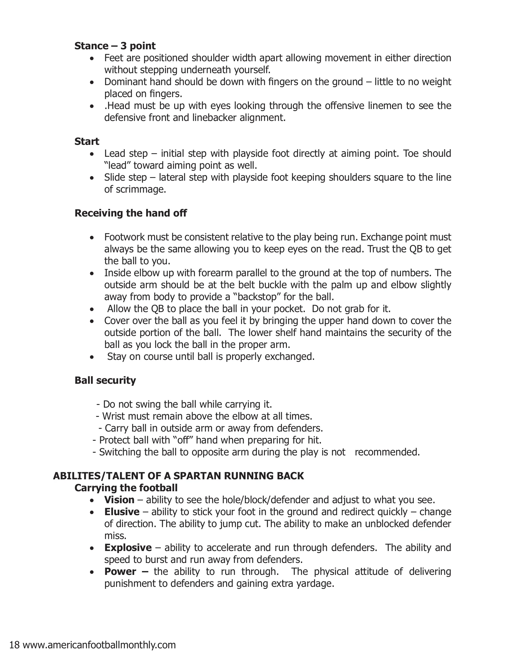 RUNNING FOR SPARTY Michigan State Running Back Essentials, Fundamentals and Abilities — American Football Quarterly Vol 1 — Winter 2019, page 18