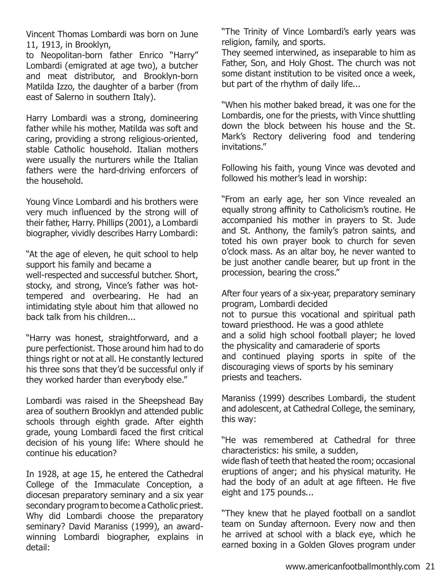 Coach Vince Lombardi: The Early Years - Part III — American Football Quarterly Vol 1 — Winter 2019, page 21