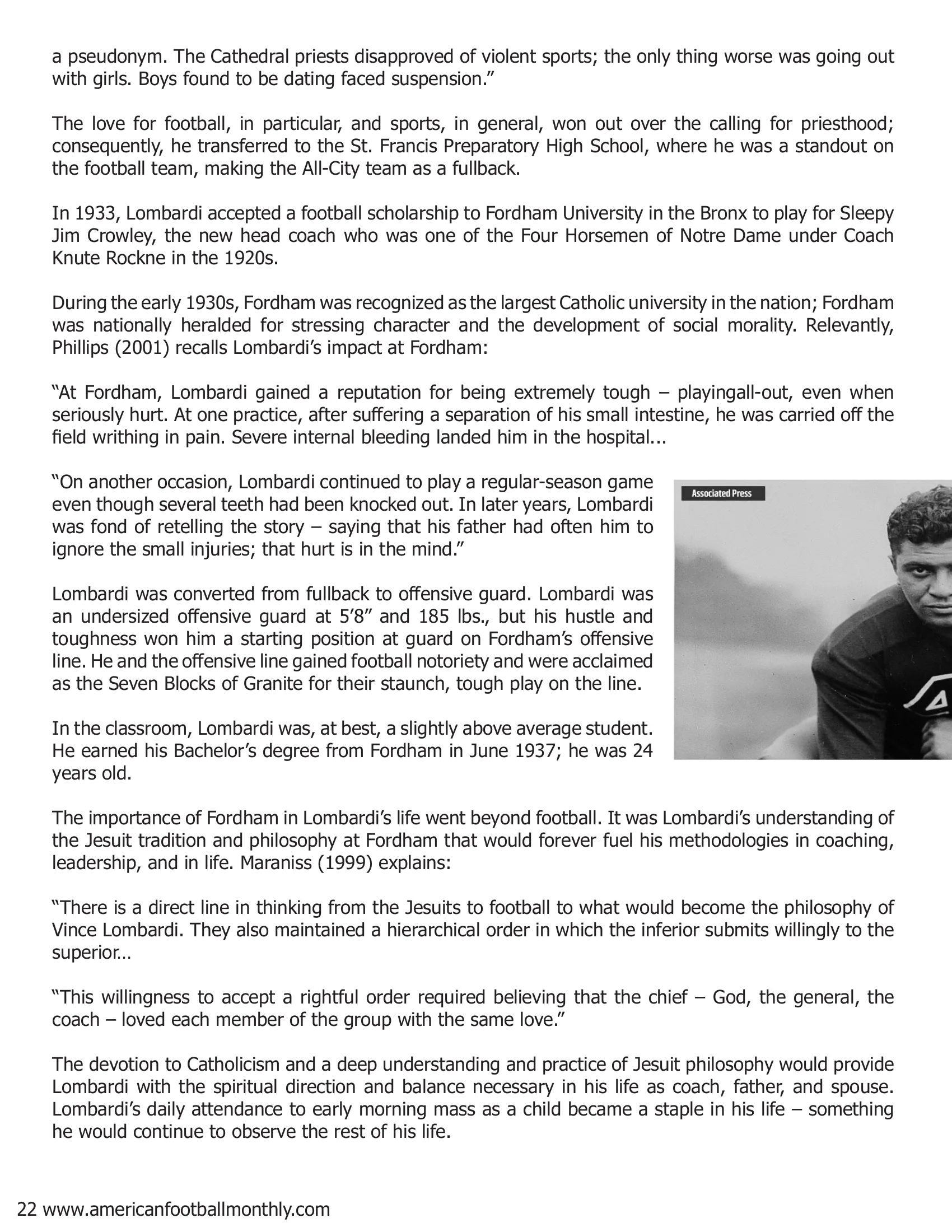 Coach Vince Lombardi: The Early Years - Part III — American Football Quarterly Vol 1 — Winter 2019, page 22