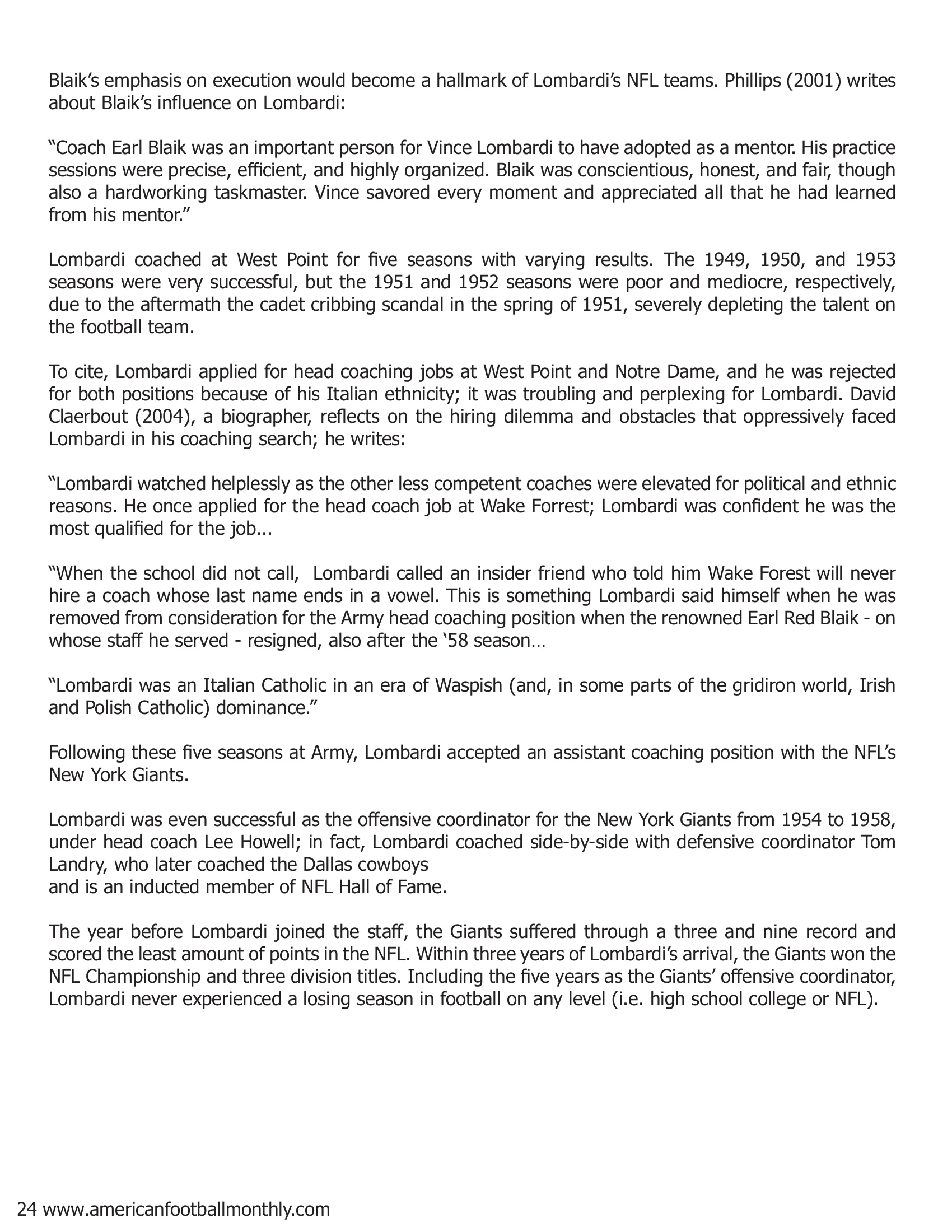 Coach Vince Lombardi: The Early Years - Part III — American Football Quarterly Vol 1 — Winter 2019, page 24