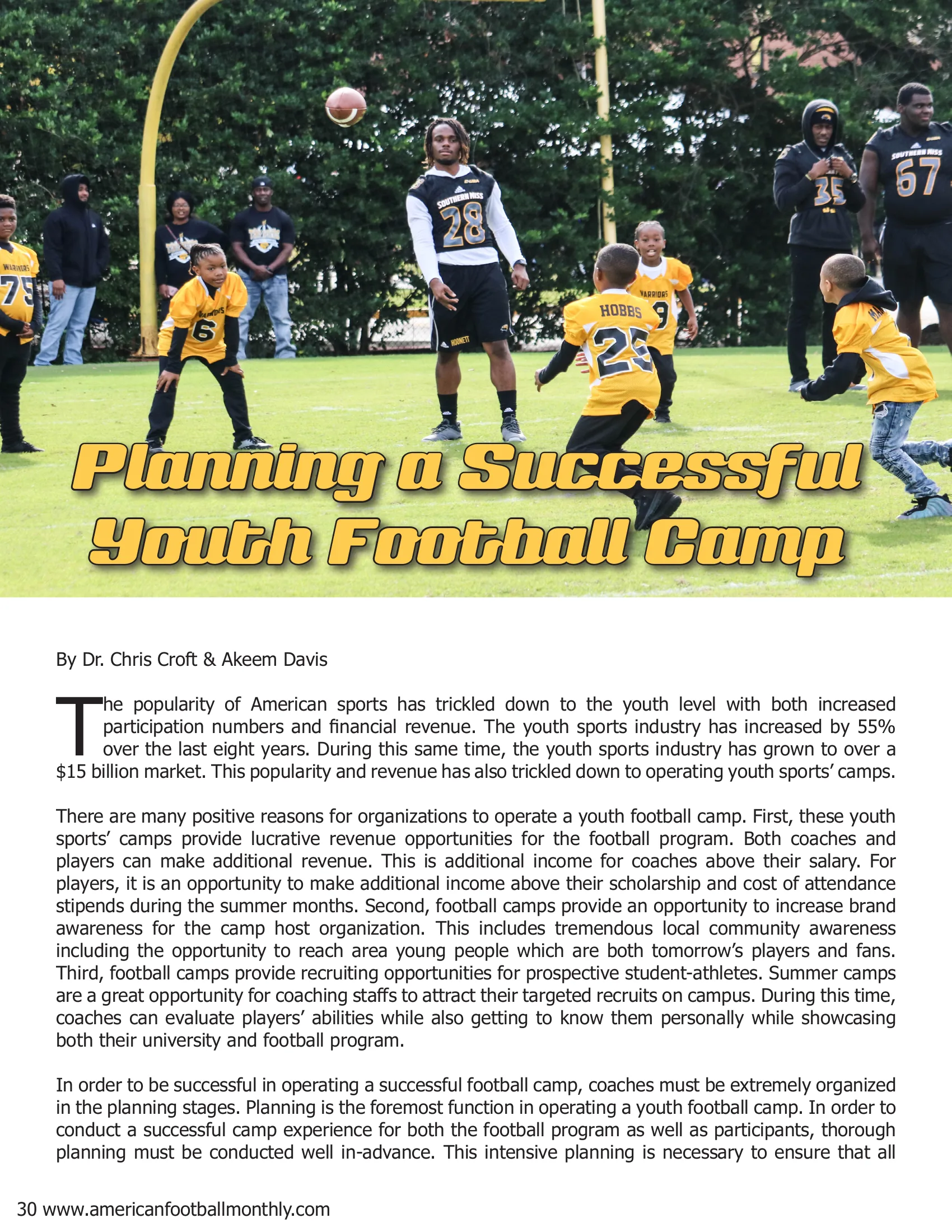 Planning a Successful Youth Football Camp — American Football Quarterly Vol 1 — Winter 2019, page 30