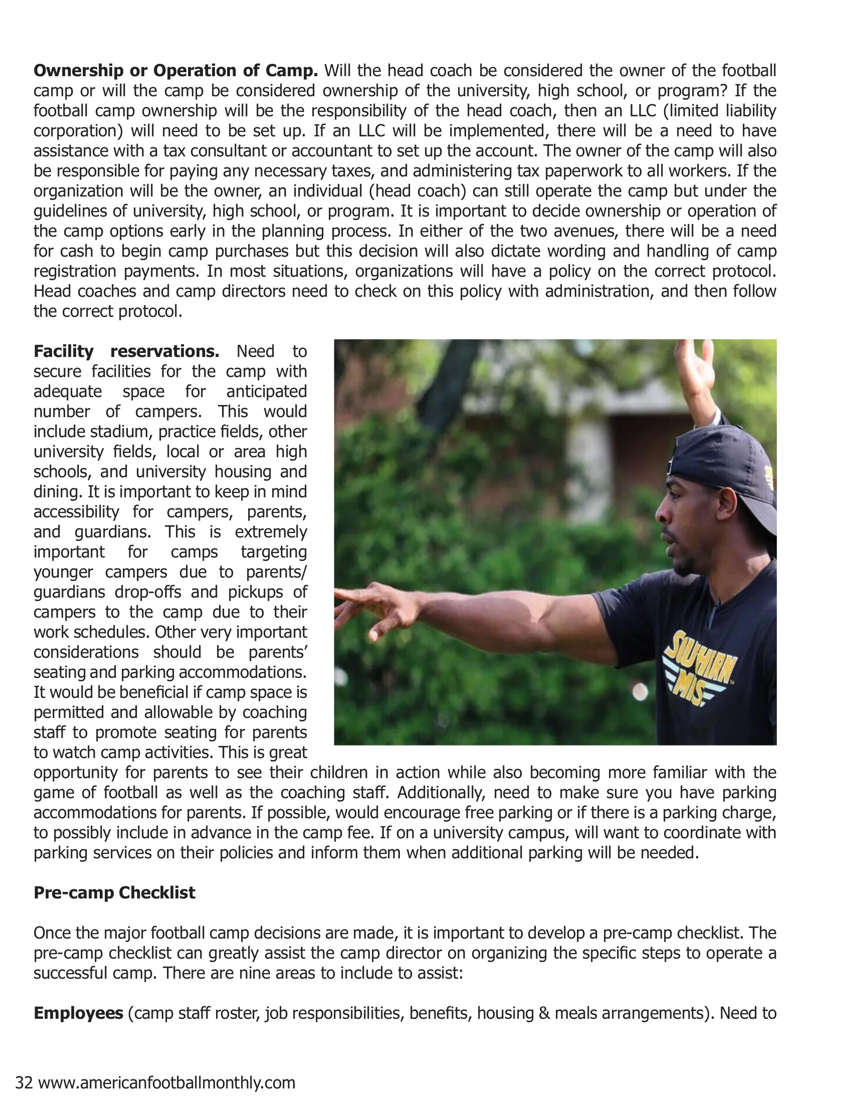 Planning a Successful Youth Football Camp — American Football Quarterly Vol 1 — Winter 2019, page 32