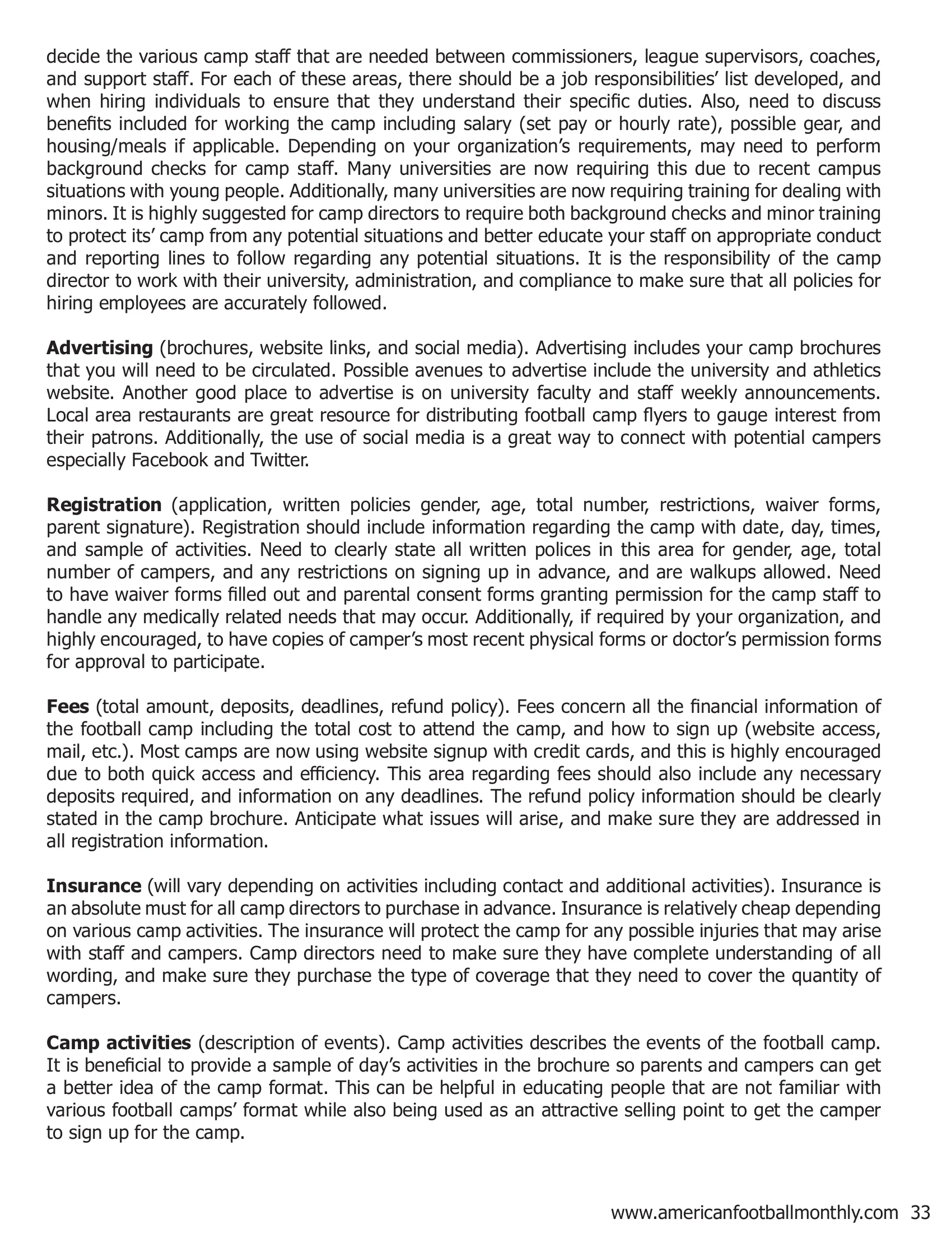 Planning a Successful Youth Football Camp — American Football Quarterly Vol 1 — Winter 2019, page 33