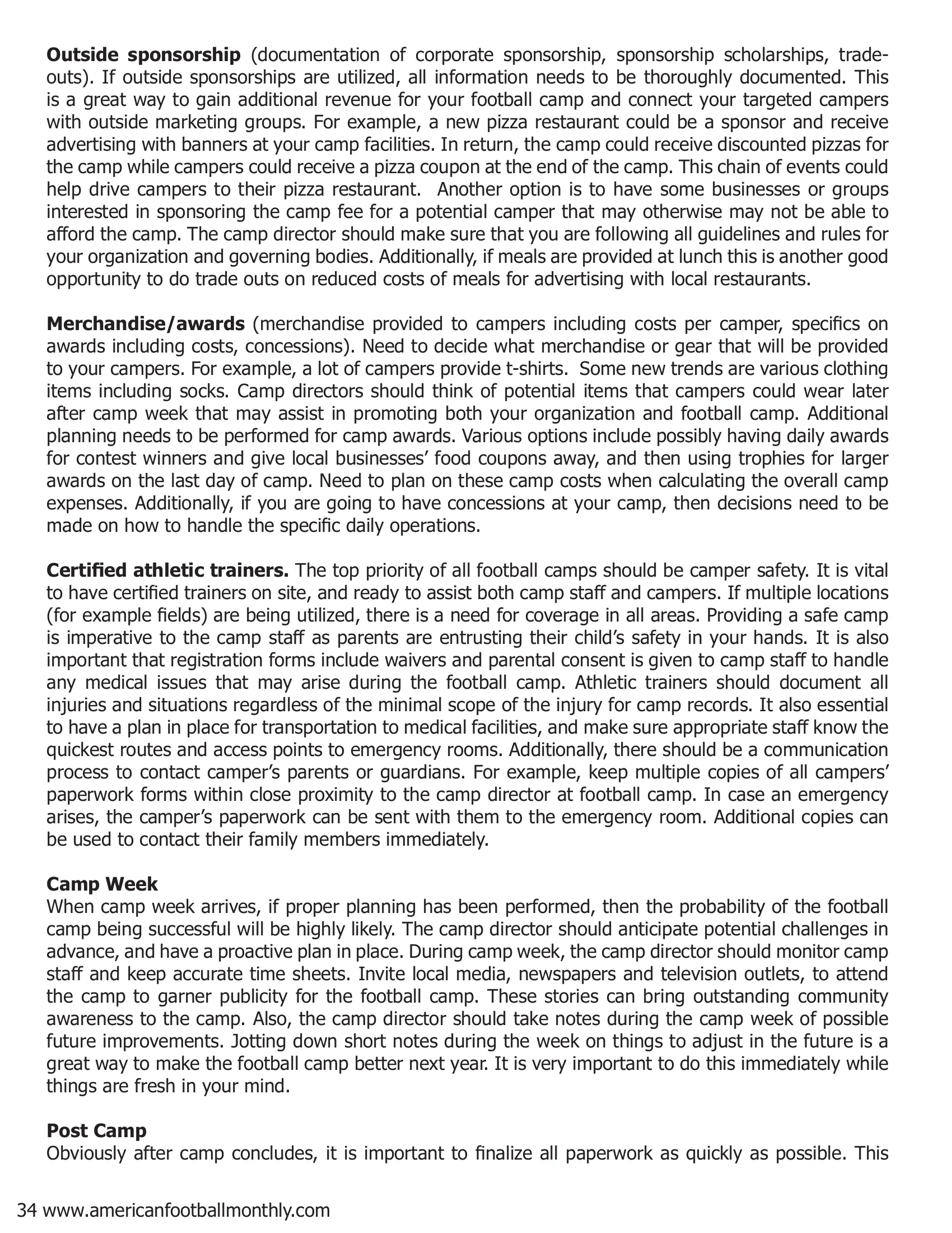 Planning a Successful Youth Football Camp — American Football Quarterly Vol 1 — Winter 2019, page 34
