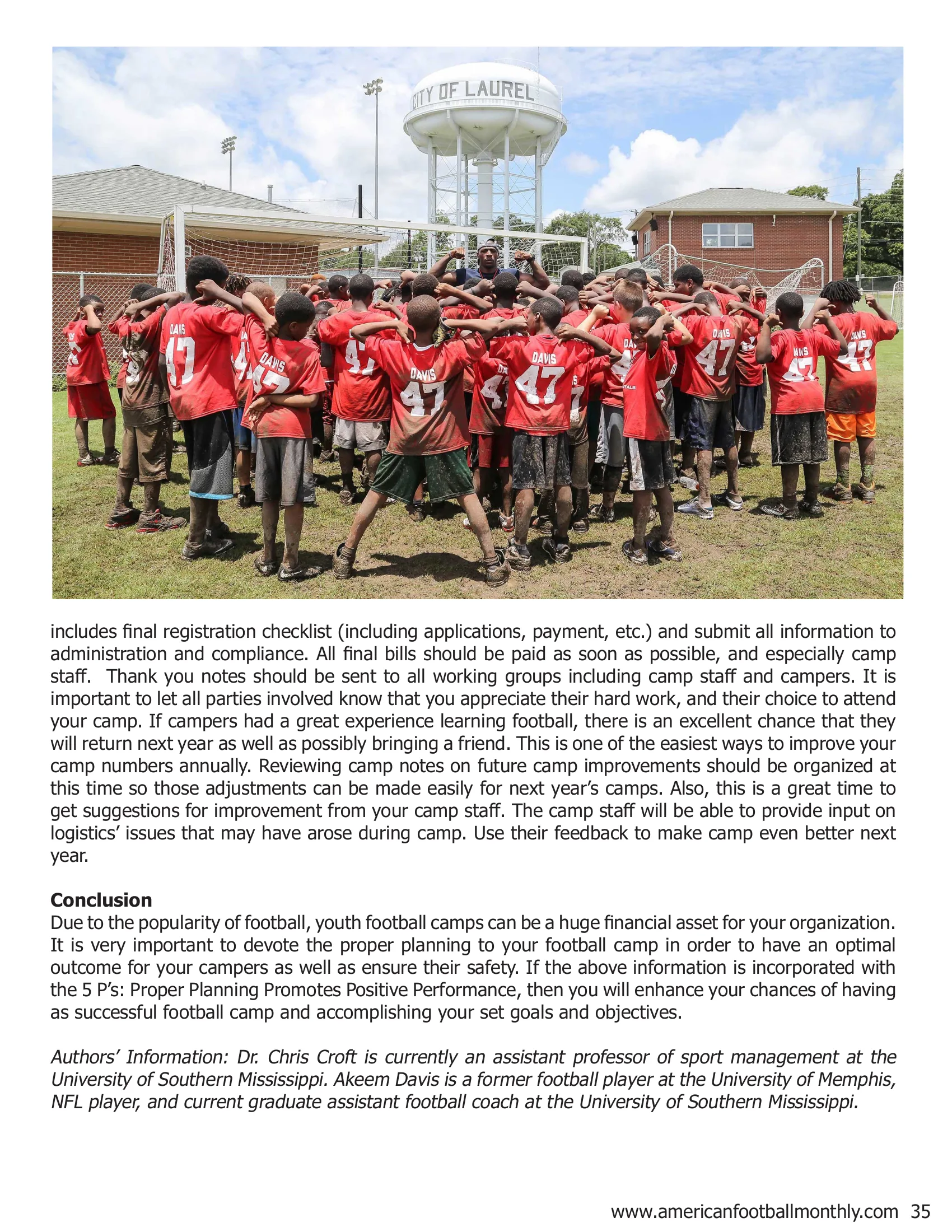 Planning a Successful Youth Football Camp — American Football Quarterly Vol 1 — Winter 2019, page 35