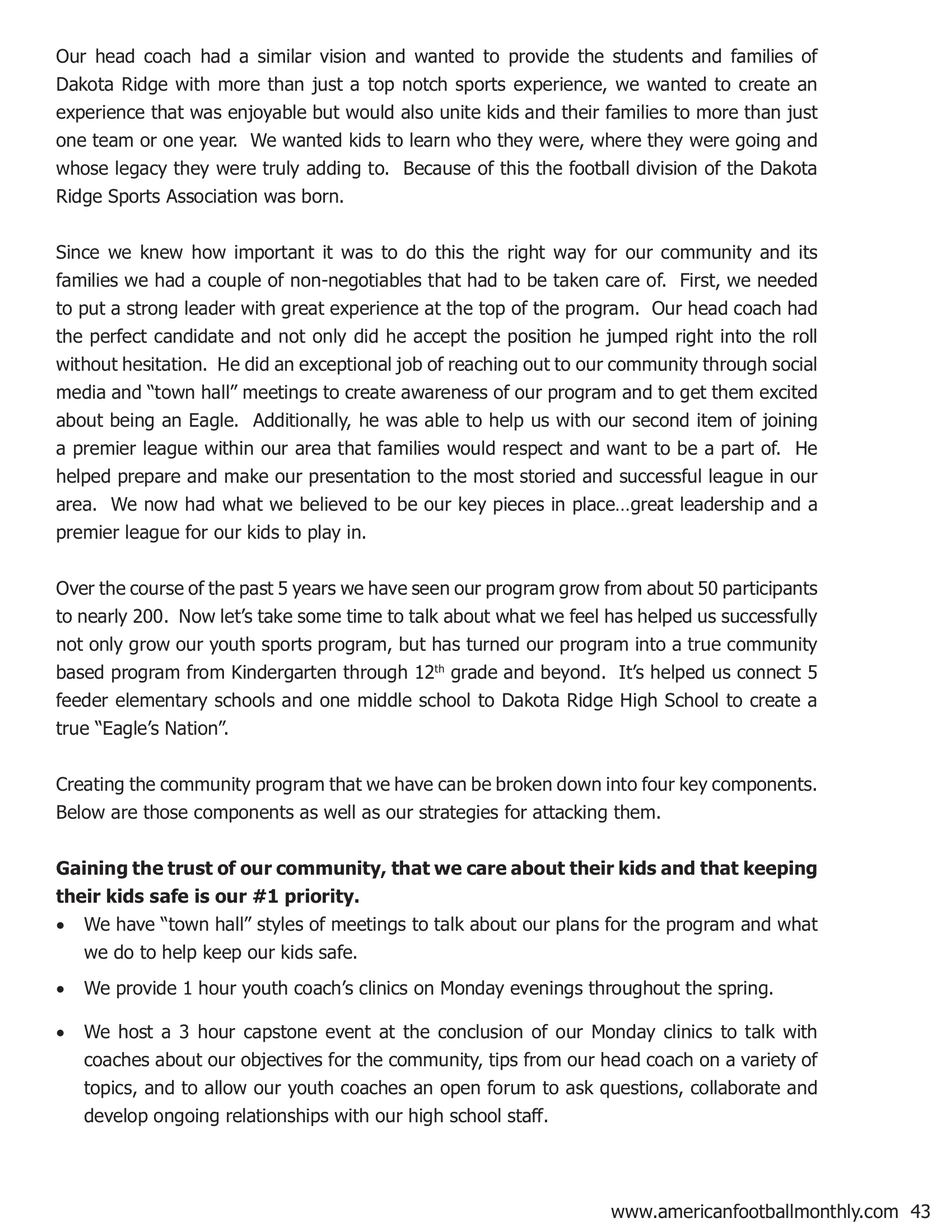 Successfully Connecting Your Football Program to Your High School Program — American Football Quarterly Vol 1 — Winter 2019, page 43