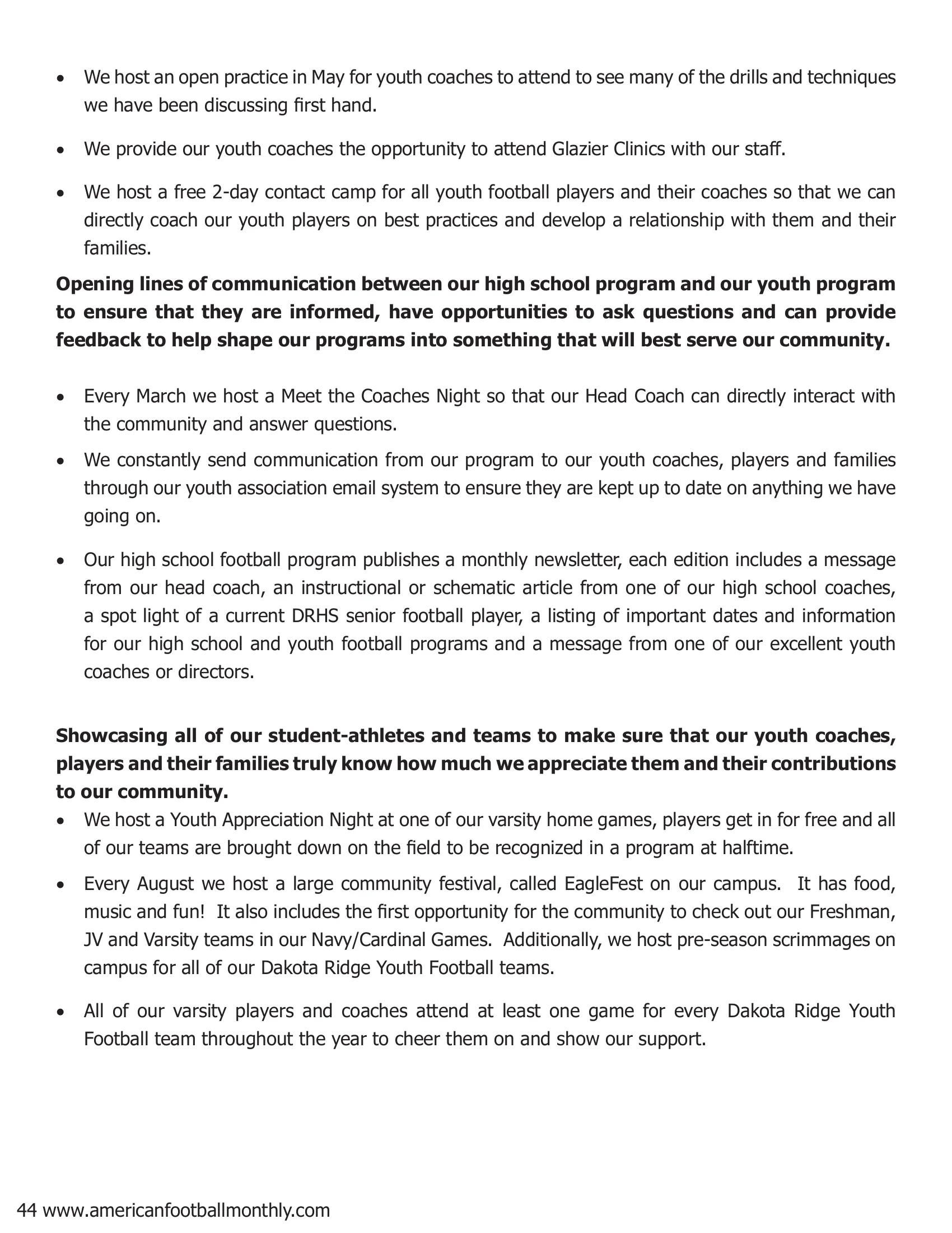 Successfully Connecting Your Football Program to Your High School Program — American Football Quarterly Vol 1 — Winter 2019, page 44