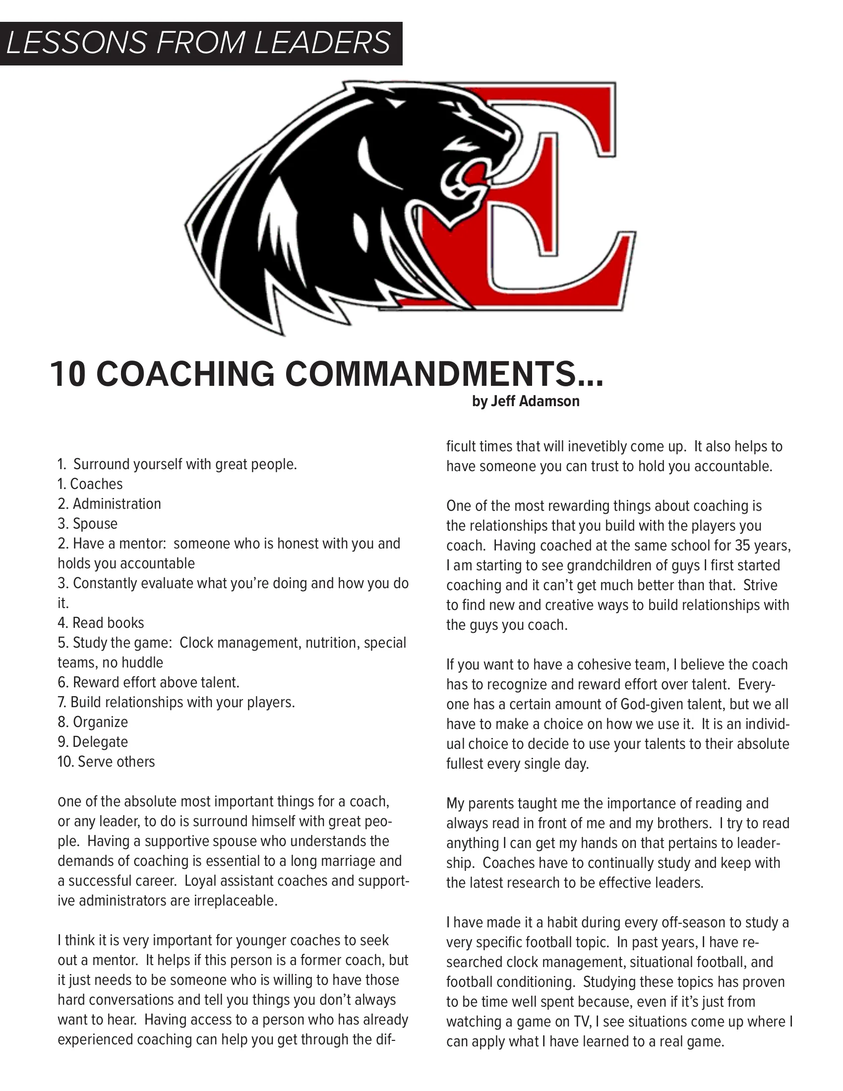 10 COACHING COMMANDMENTS.. — American Football Quarterly Vol 1 — Summer 2023, page 14