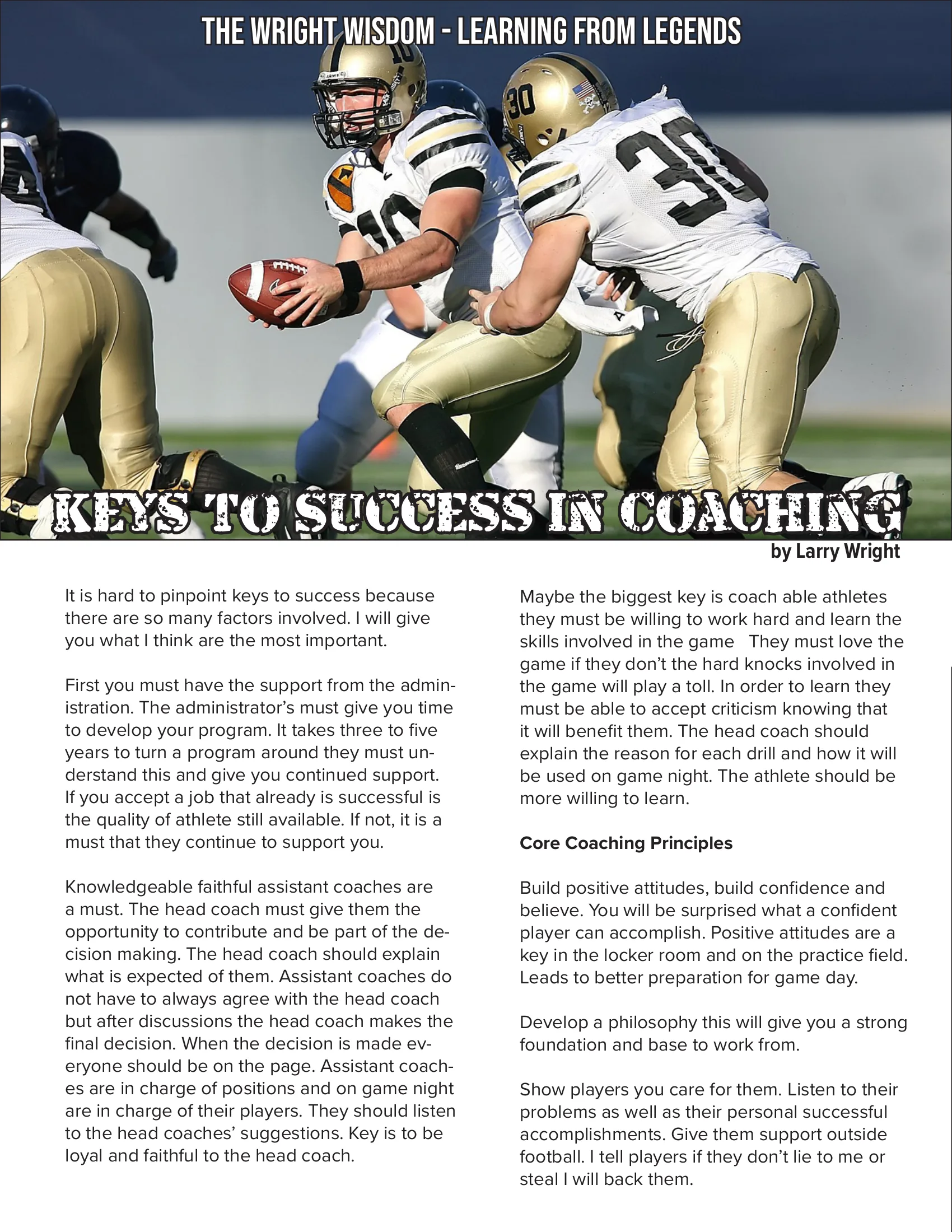 The Wright Wisdom - Learning From Legends — American Football Quarterly Vol 1 — Summer 2023, page 26