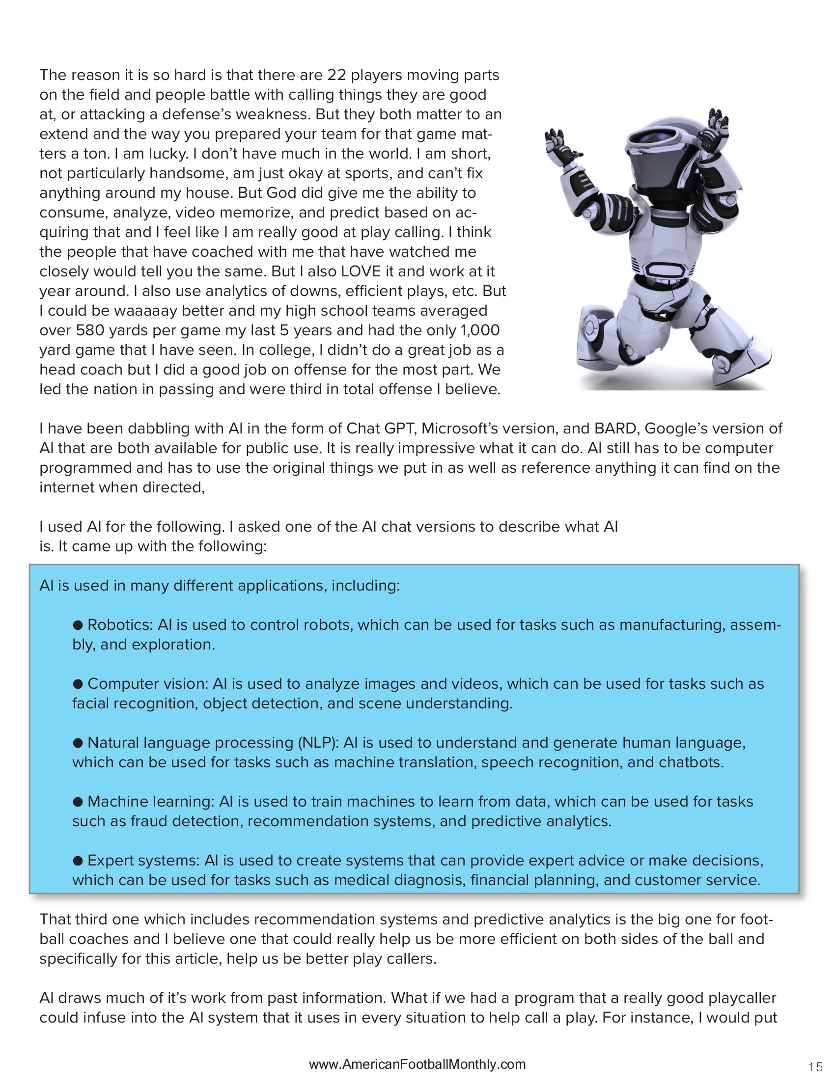 Play calling — American Football Quarterly Vol 1 — Winter 2024, page 15