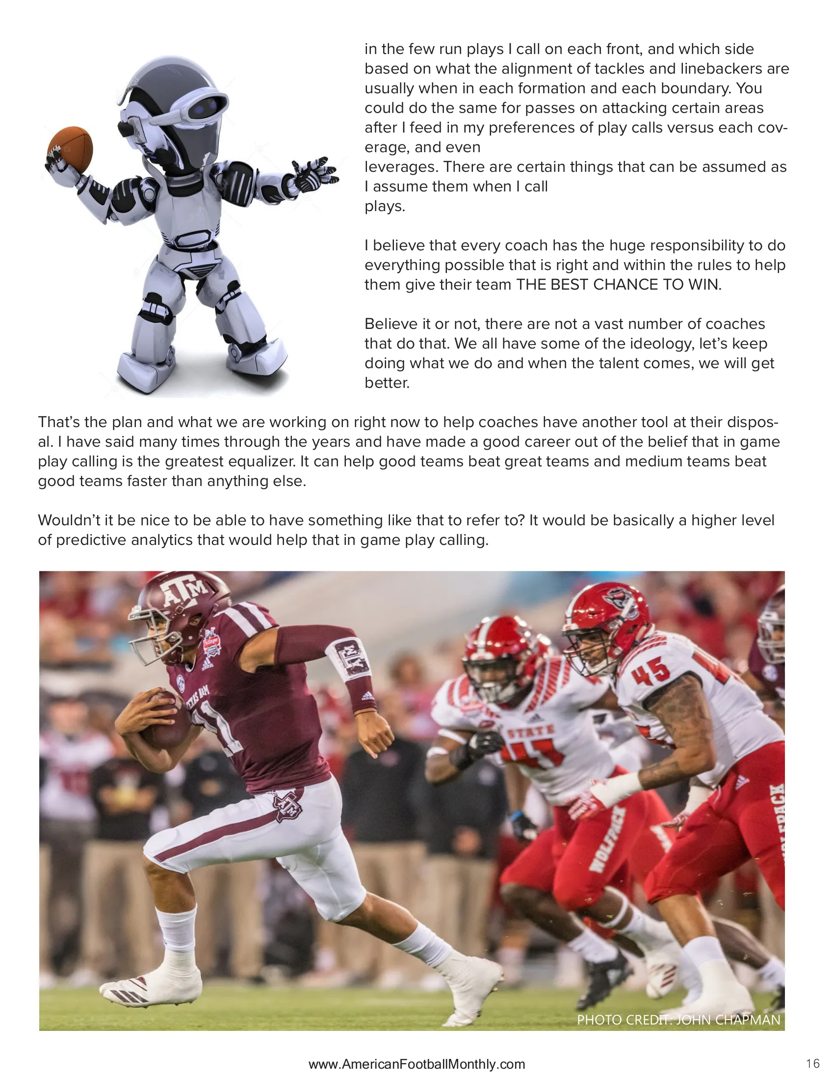 Play calling — American Football Quarterly Vol 1 — Winter 2024, page 16