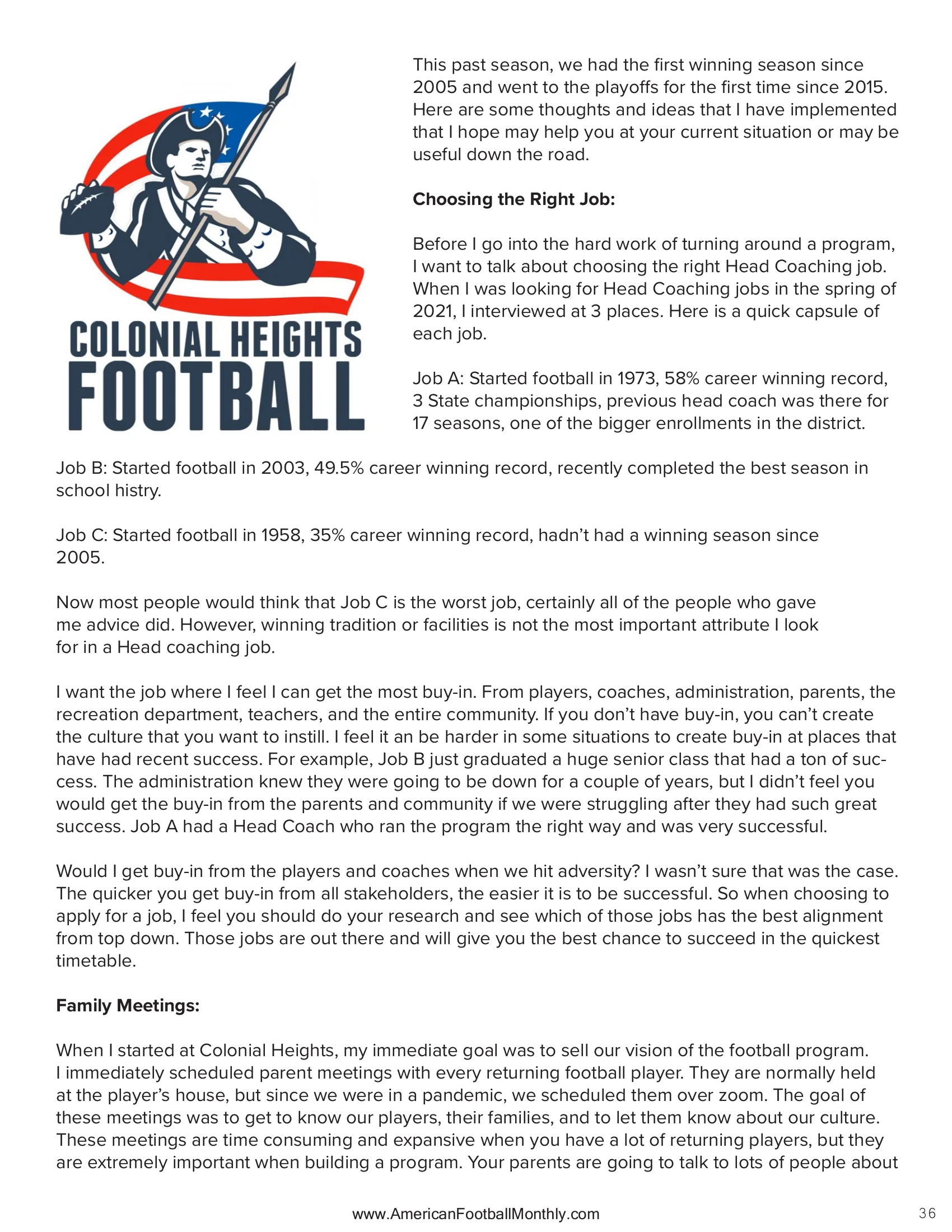 Rebuilding a program — American Football Quarterly Vol 1 — Winter 2024, page 36