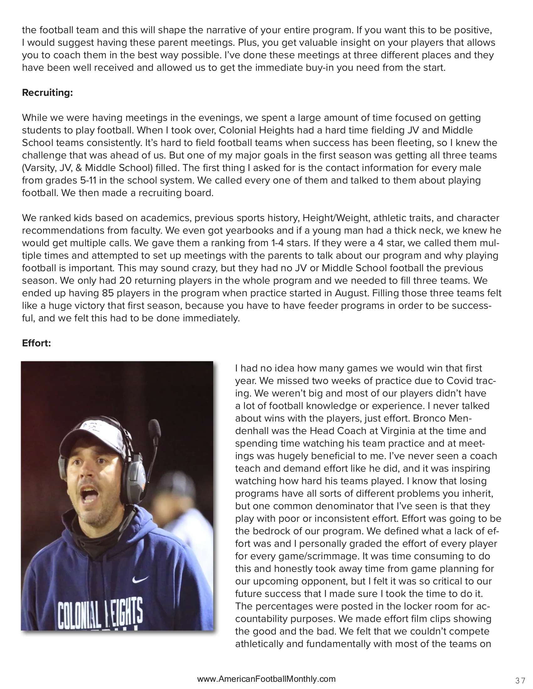 Rebuilding a program — American Football Quarterly Vol 1 — Winter 2024, page 37