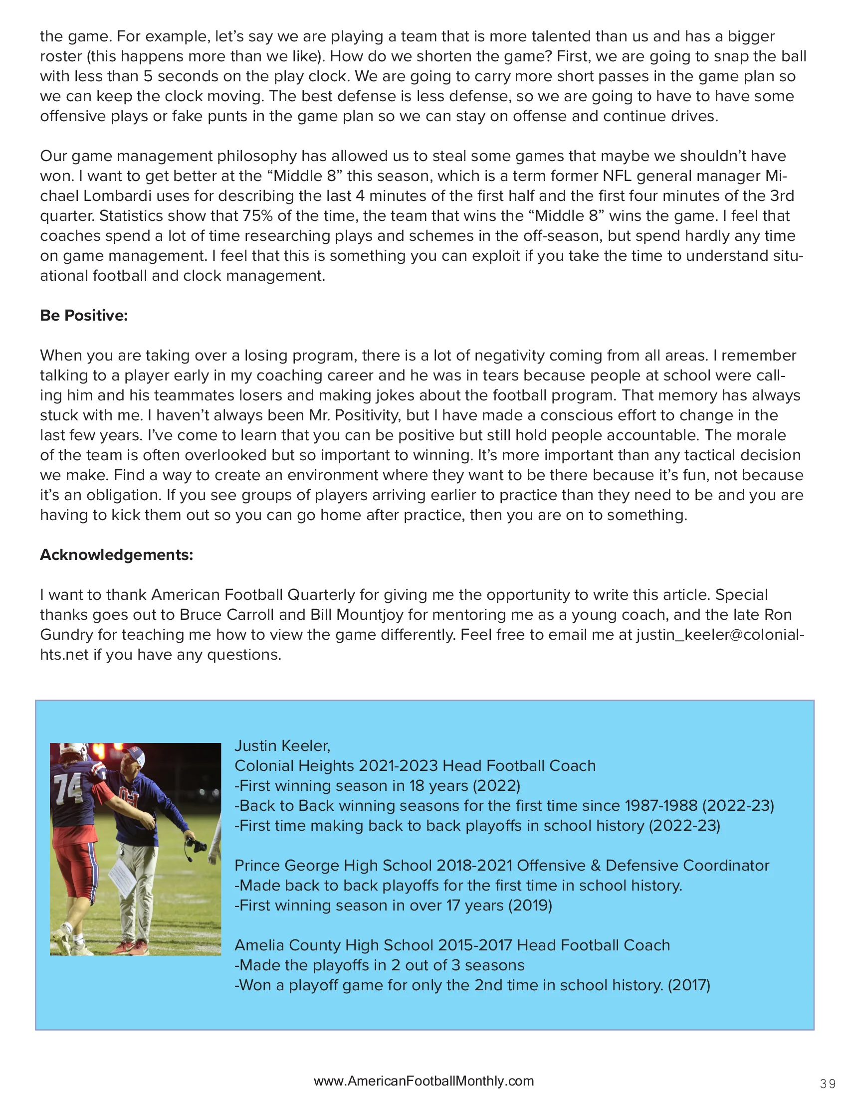Rebuilding a program — American Football Quarterly Vol 1 — Winter 2024, page 39