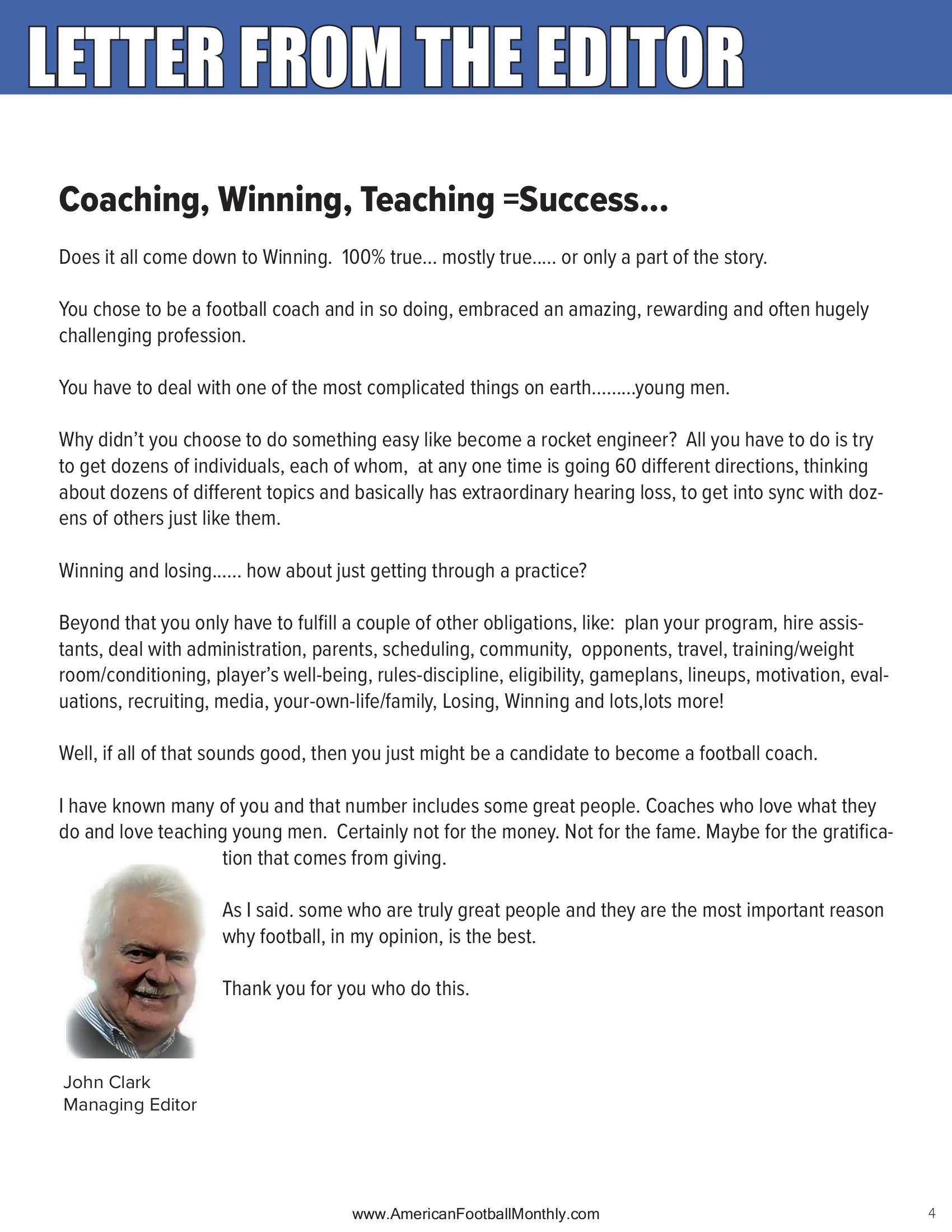 Coaching, Winning, Teaching = Success... — American Football Quarterly Vol 1 — Spring 2025, page 4
