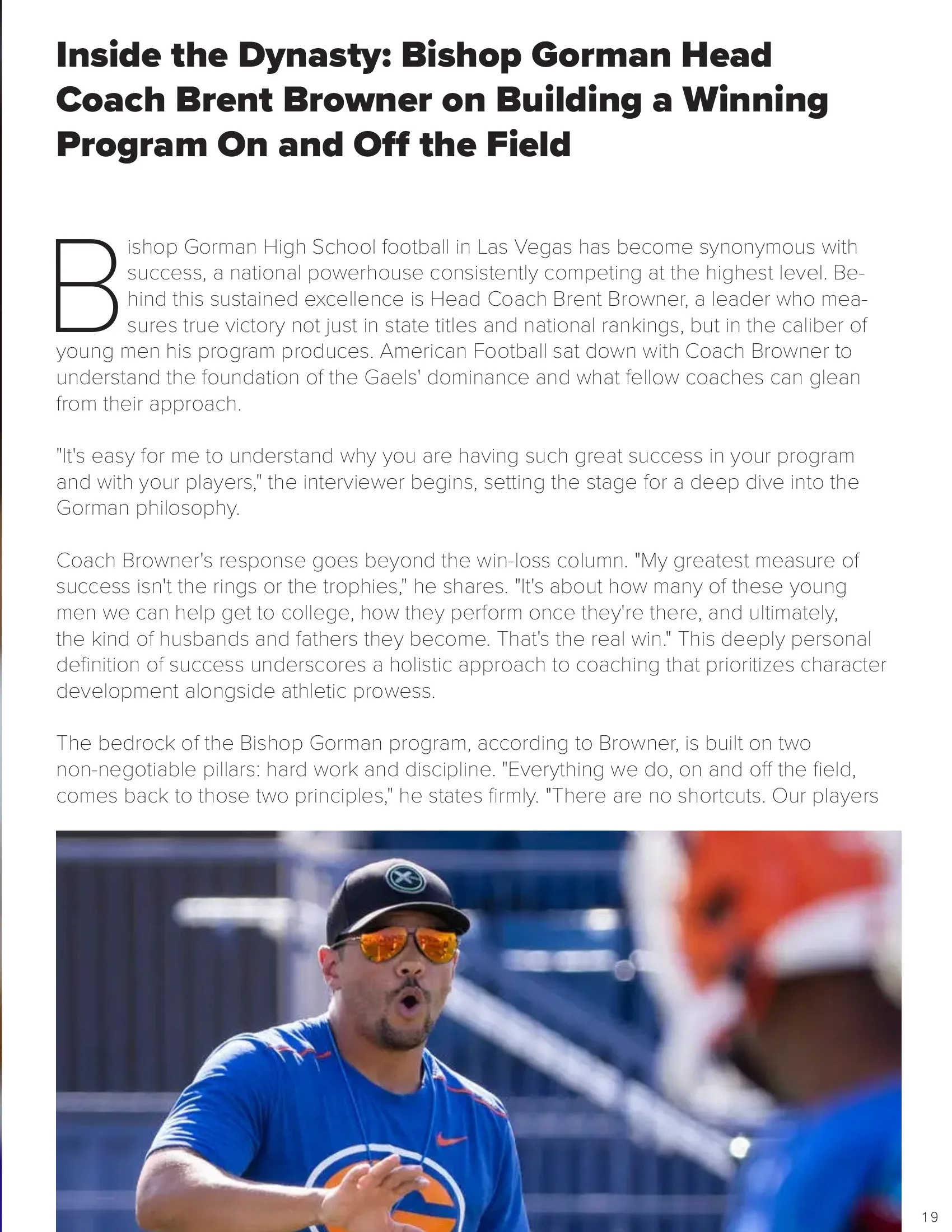 Inside the Dynasty: Bishop Gorman Head Coach Brent Browner on Building a Winning Culture — American Football Quarterly Vol 1 — Spring 2025, page 19