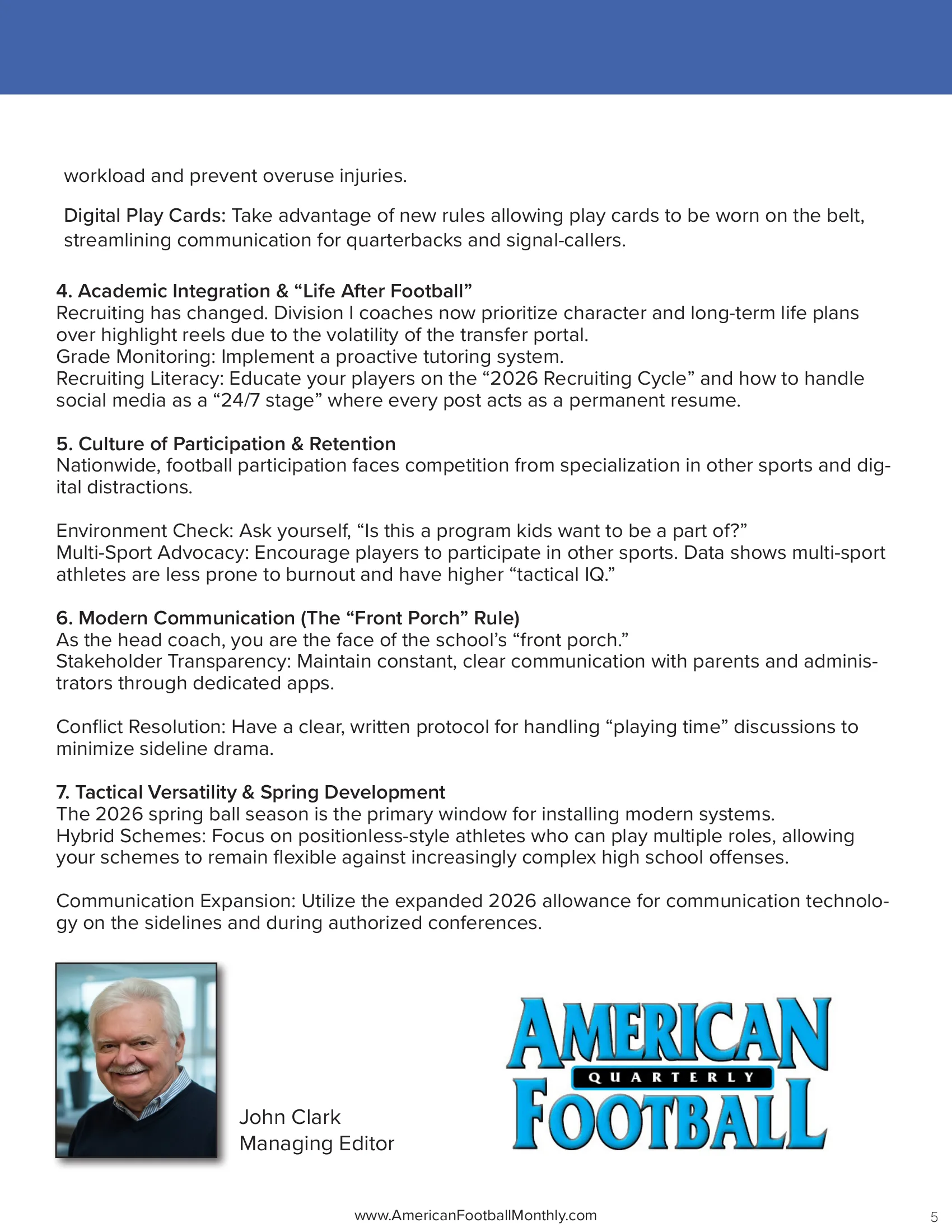 High School Football Coaching in 2026: What It Takes to Win — American Football Quarterly Vol 1 — Spring 2026, page 5
