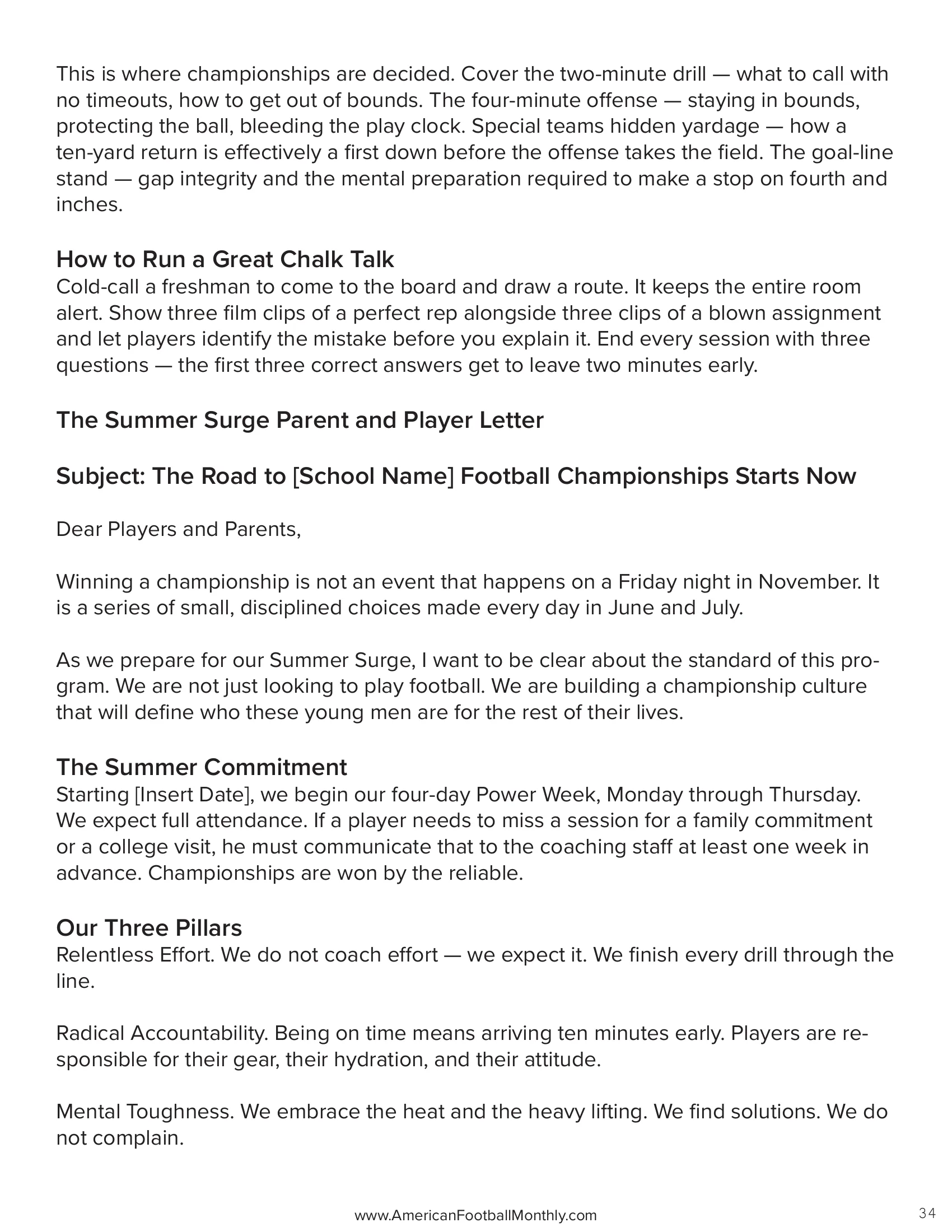 Turning Spring Work Into Friday Night Ownership — American Football Quarterly Vol 1 — Spring 2026, page 34