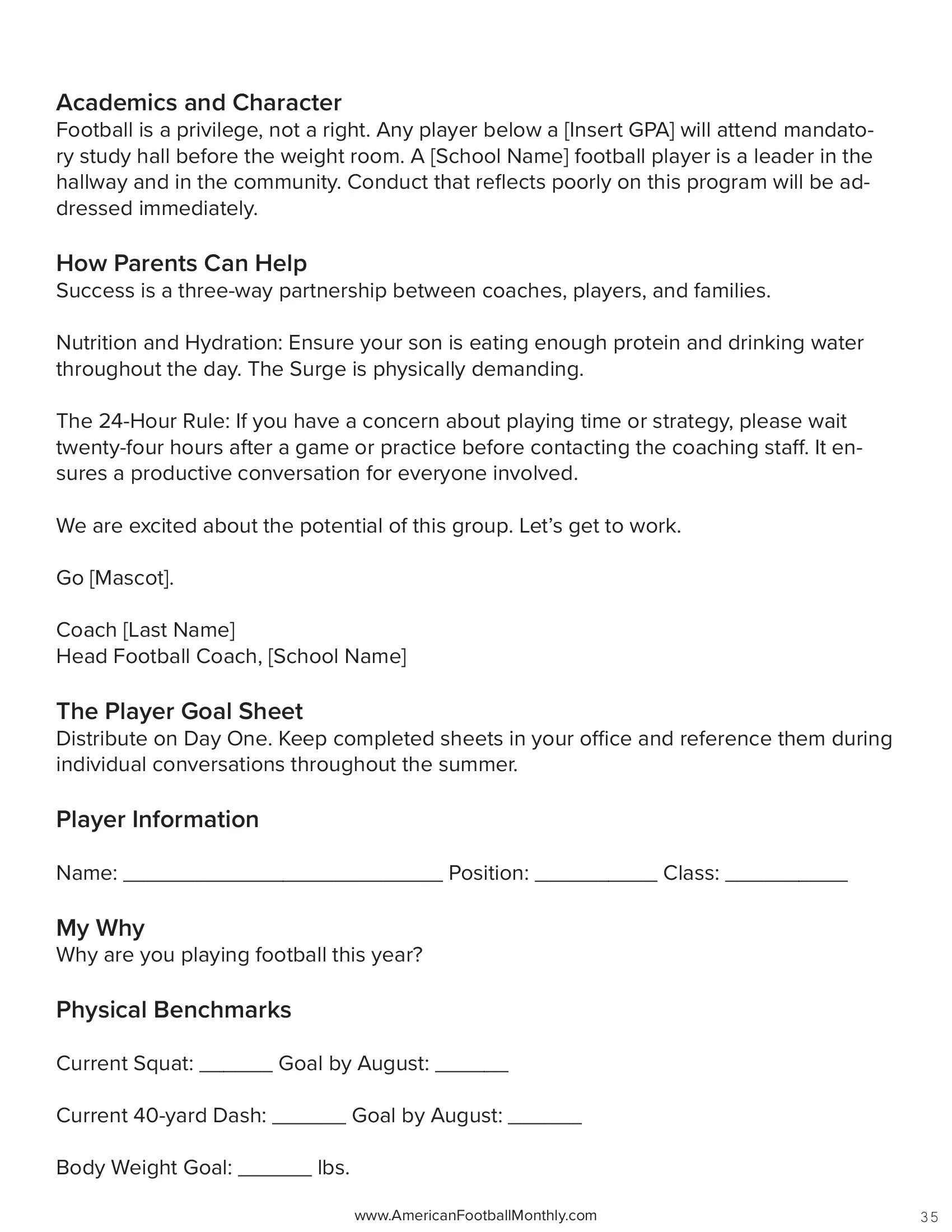 Turning Spring Work Into Friday Night Ownership — American Football Quarterly Vol 1 — Spring 2026, page 35