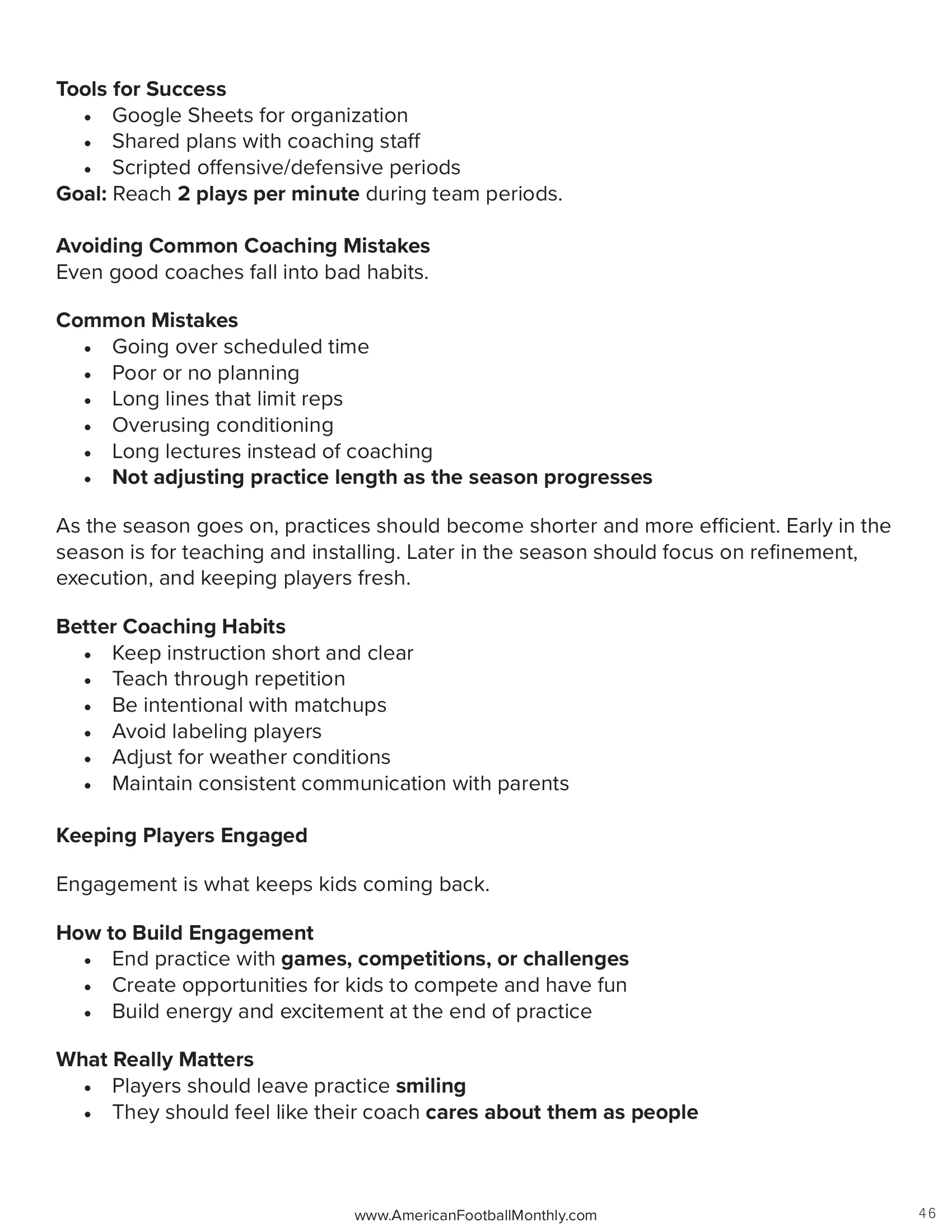 From Practice to Program: How to Build Youth Football the Right Way — American Football Quarterly Vol 1 — Spring 2026, page 46