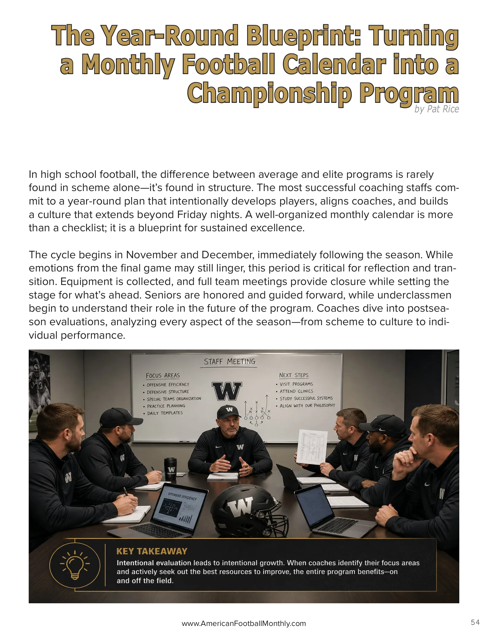 The Year-Round Blueprint: Turning a Monthly Football Calendar into a Championship Program — American Football Quarterly Vol 1 — Spring 2026, page 54
