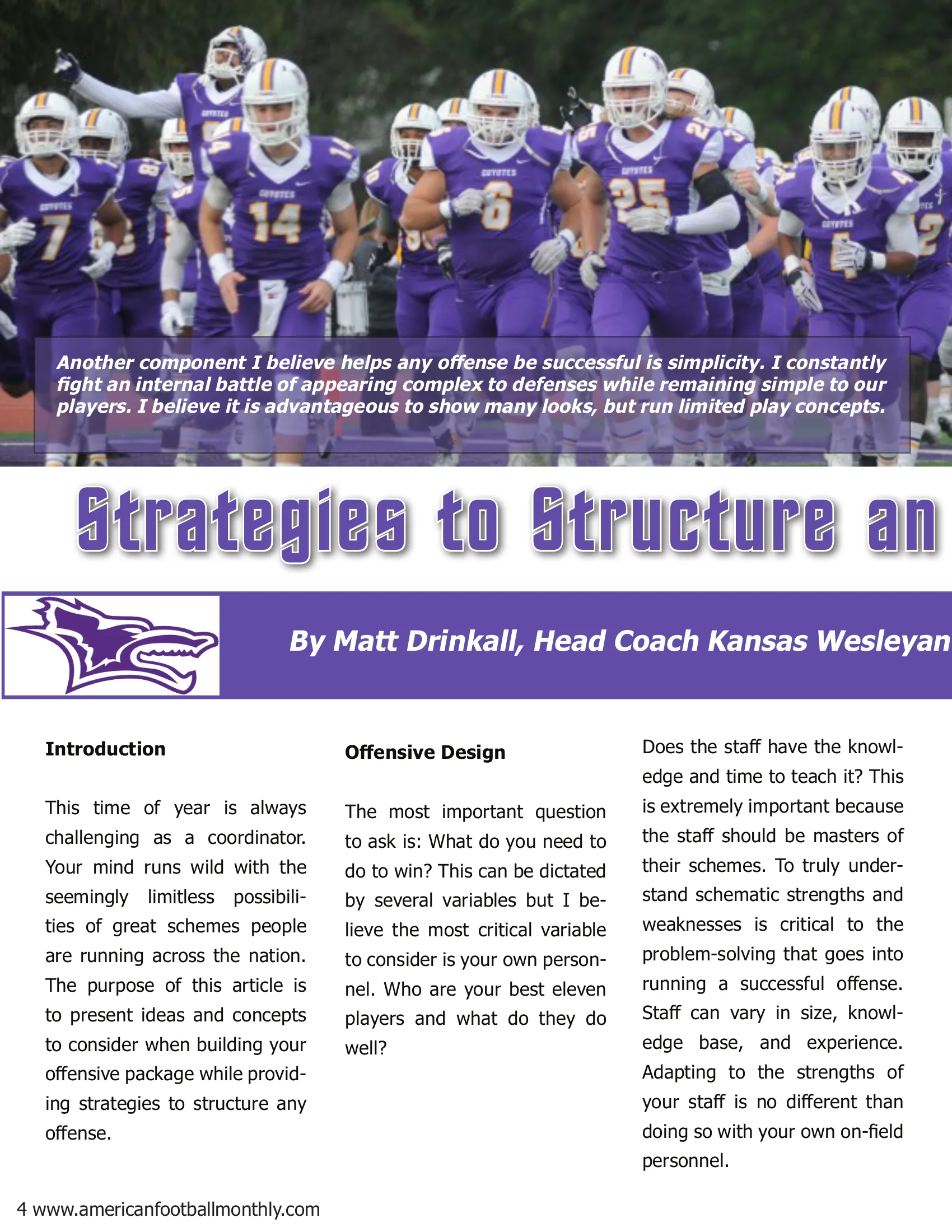 Strategies to Structure an Offense — American Football Quarterly Vol 2 — Fall 2018, page 4