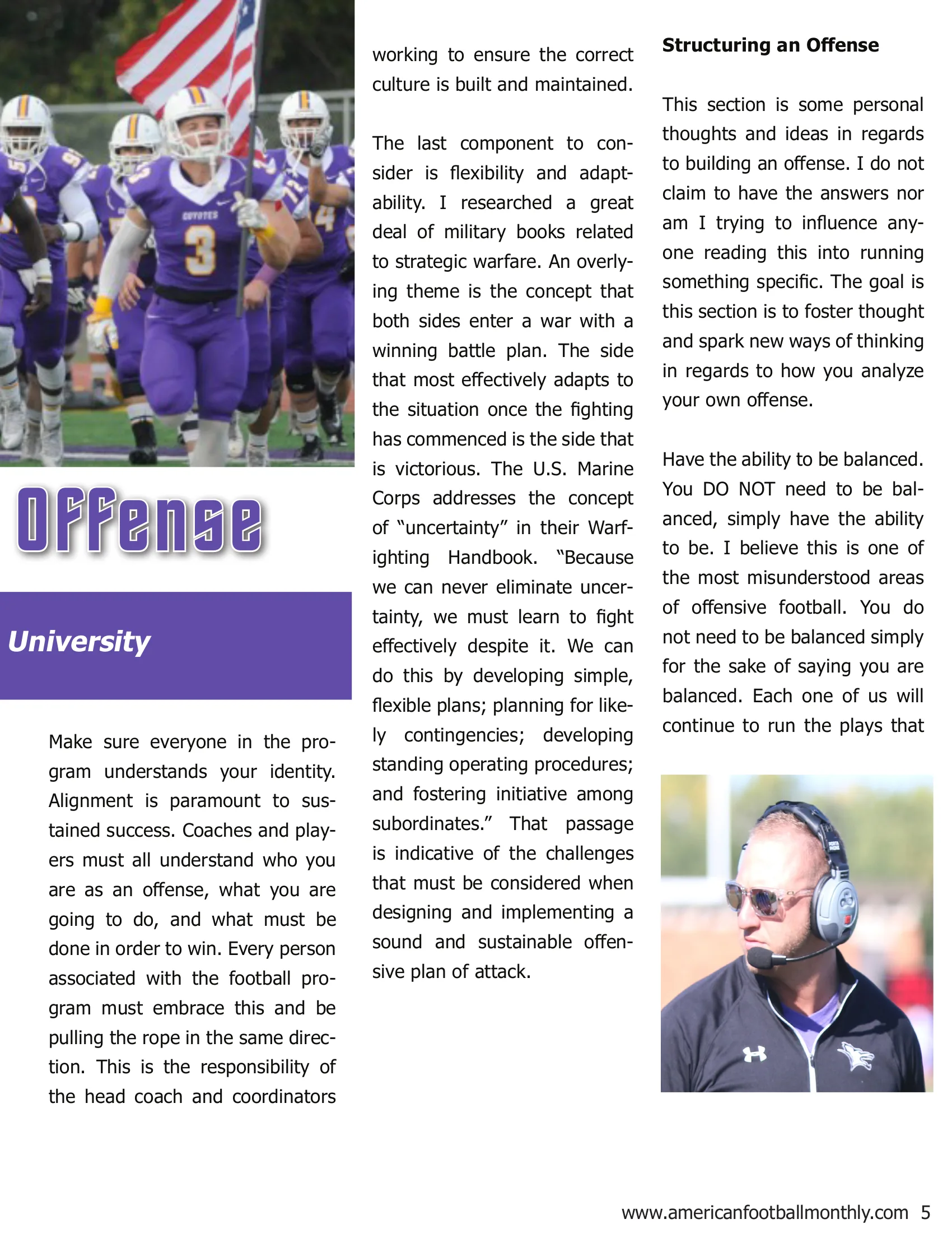 Strategies to Structure an Offense — American Football Quarterly Vol 2 — Fall 2018, page 5