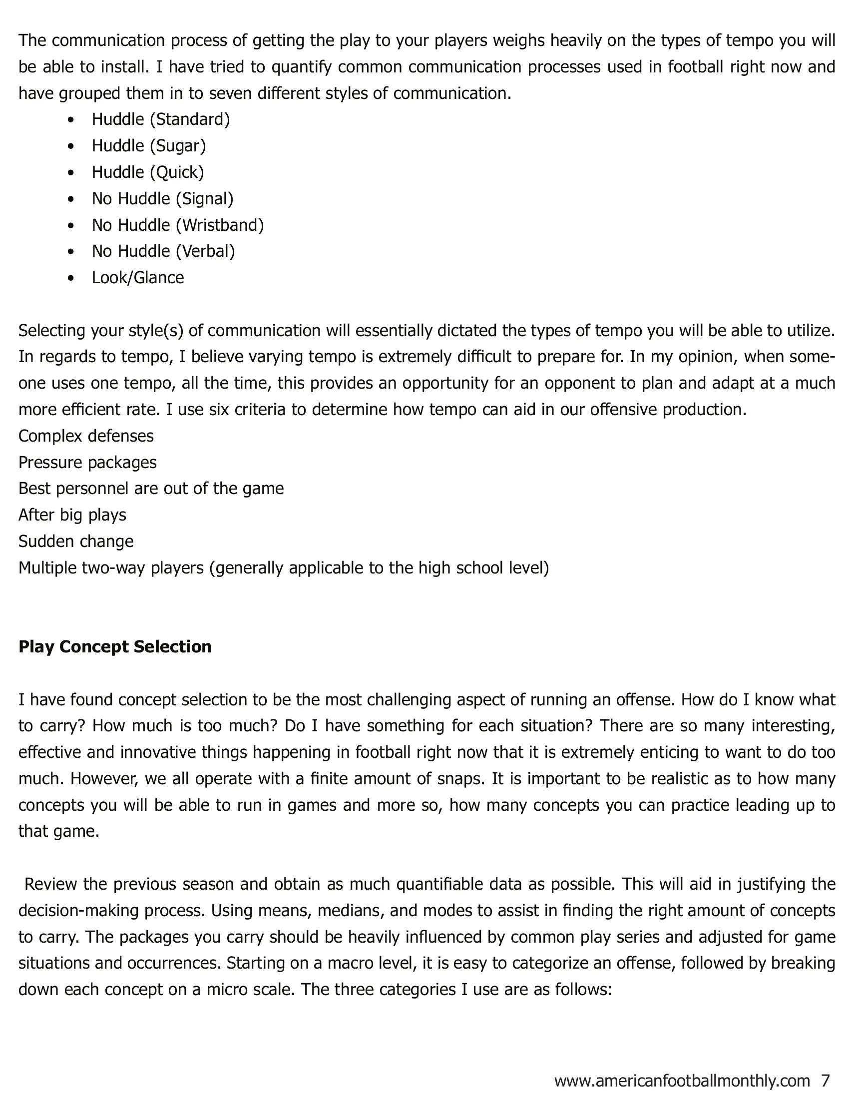 Strategies to Structure an Offense — American Football Quarterly Vol 2 — Fall 2018, page 7
