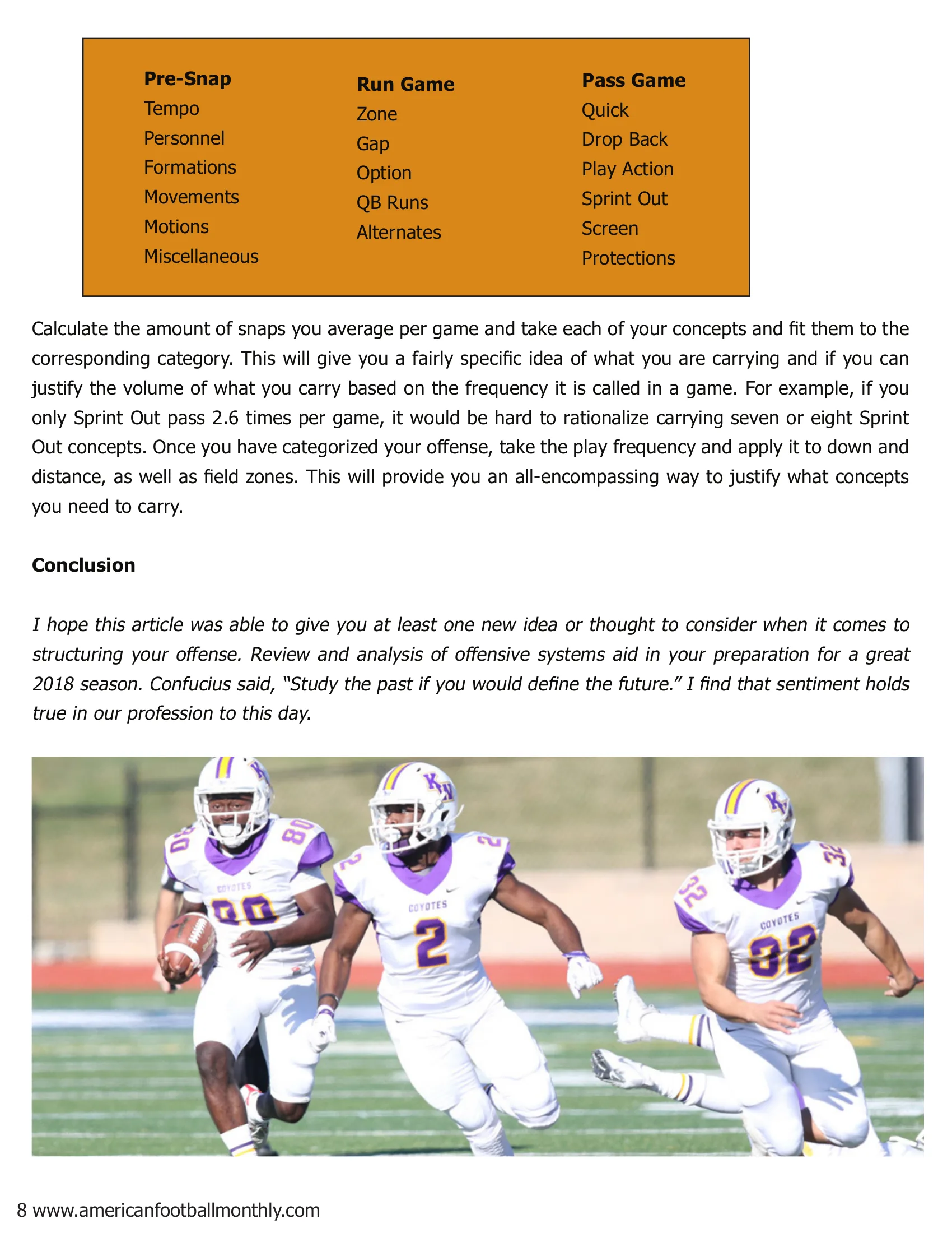 Strategies to Structure an Offense — American Football Quarterly Vol 2 — Fall 2018, page 8
