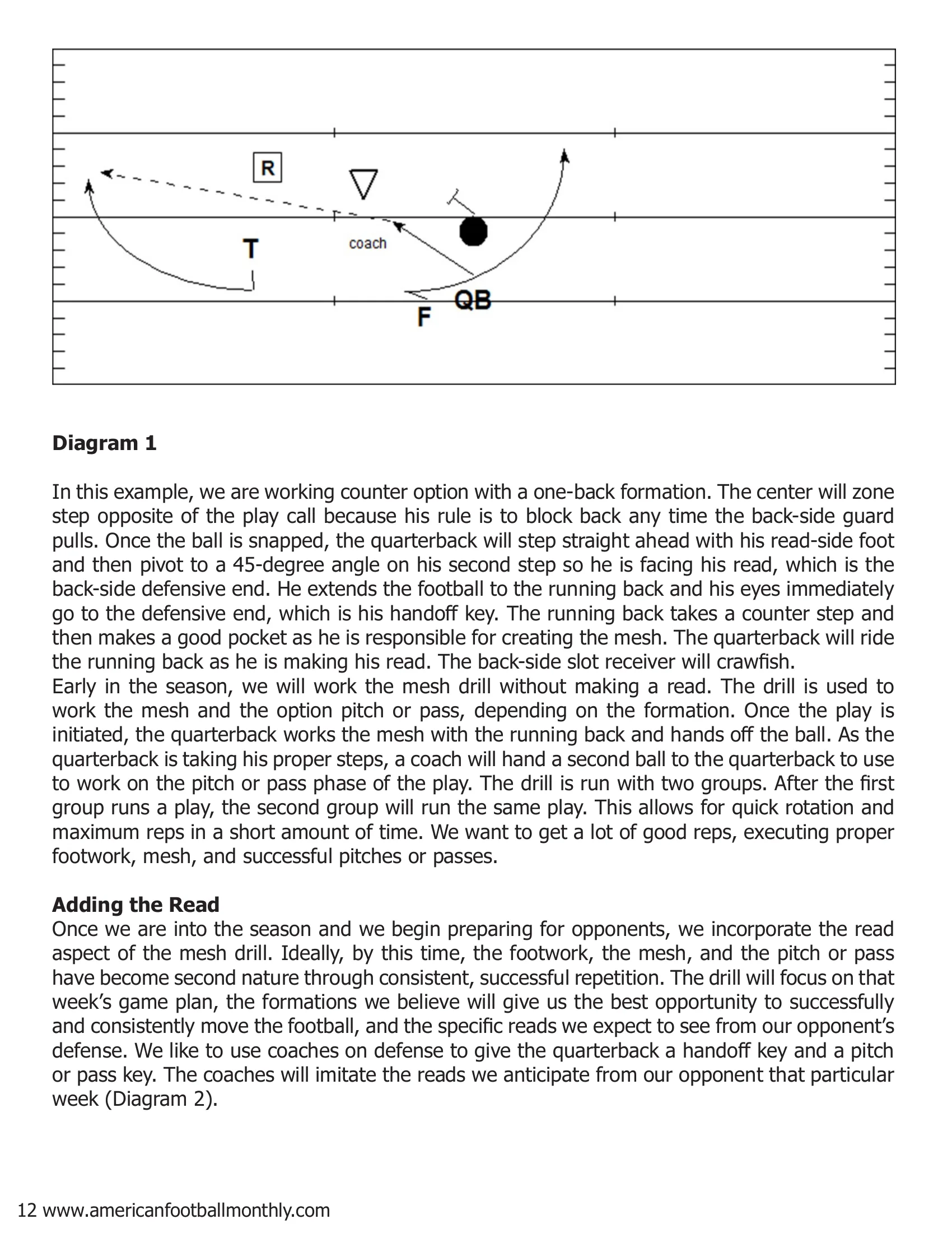Use the Mesh Drill to Incorporate the Option Game Into Your Offense — American Football Quarterly Vol 2 — Fall 2018, page 12
