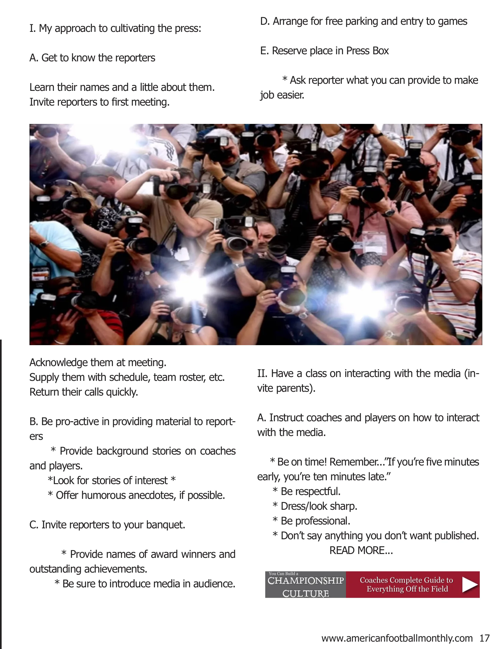 You Can Build a Championship Culture: Dealing With the Media — American Football Quarterly Vol 2 — Fall 2018, page 17
