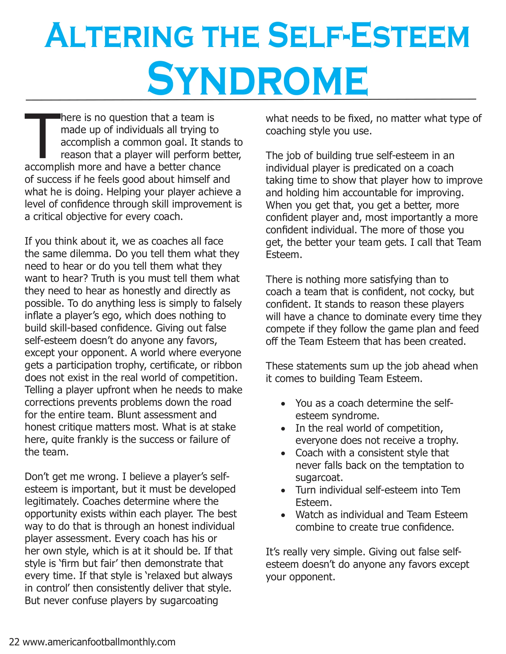 Two excerpts from Coach Mickey Marley's new book, — American Football Quarterly Vol 2 — Fall 2018, page 22