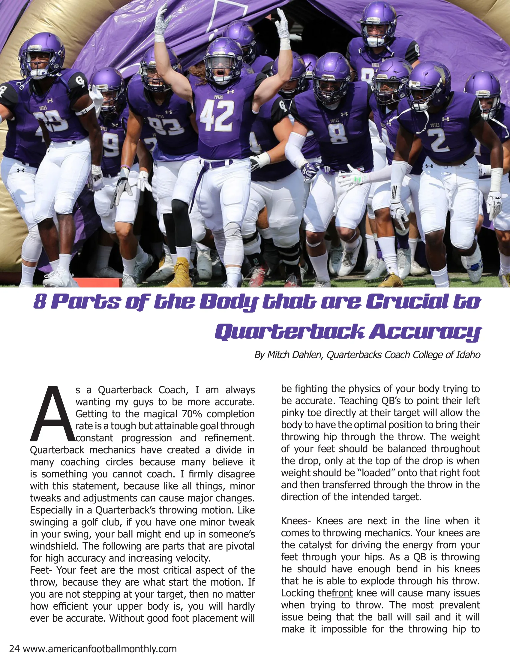 Eight Parts of the Body That are Crucial to Quarterback Accuracy — American Football Quarterly Vol 2 — Fall 2018, page 24