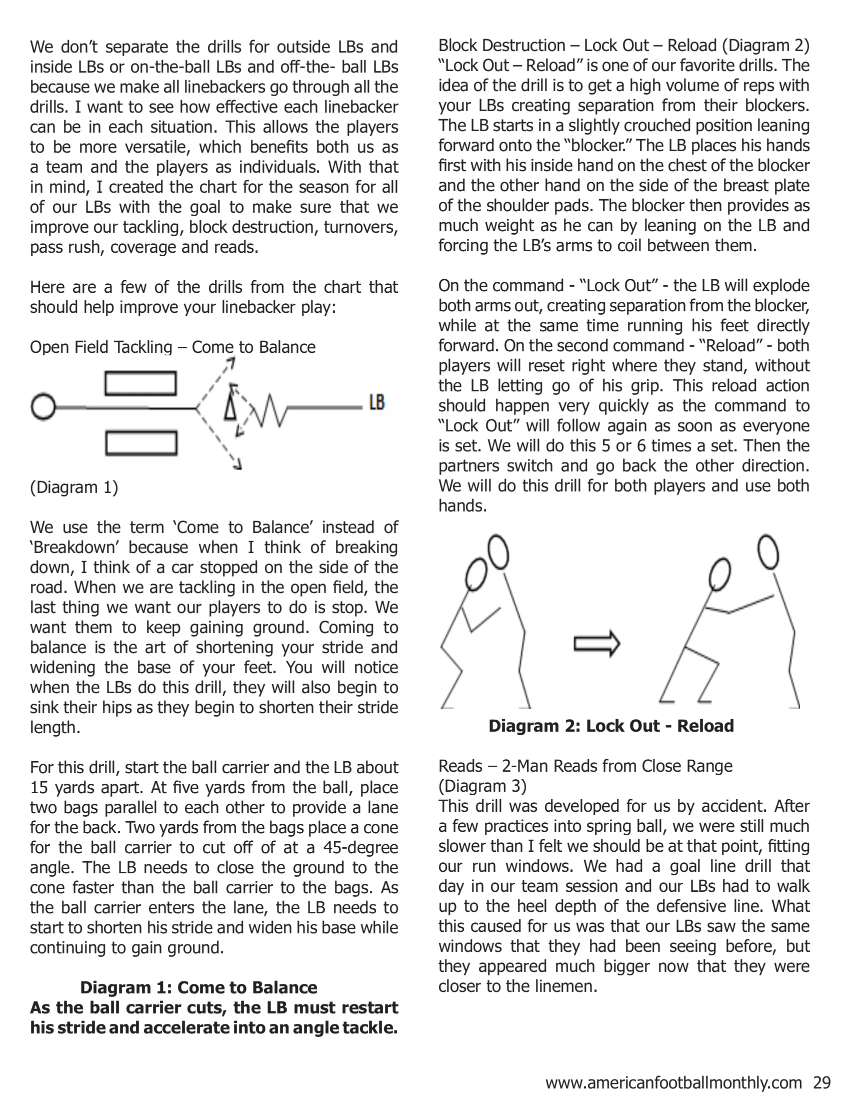 Simulating Game Action with Three Linebacker Drills — American Football Quarterly Vol 2 — Fall 2018, page 29