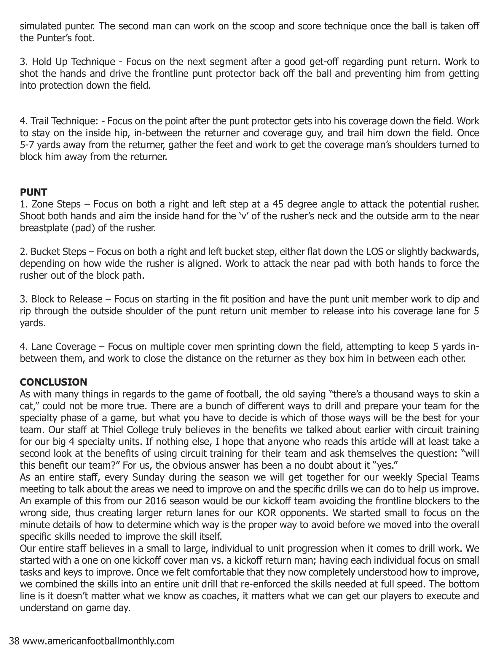 Special Teams Circuit Training — American Football Quarterly Vol 2 — Fall 2018, page 38