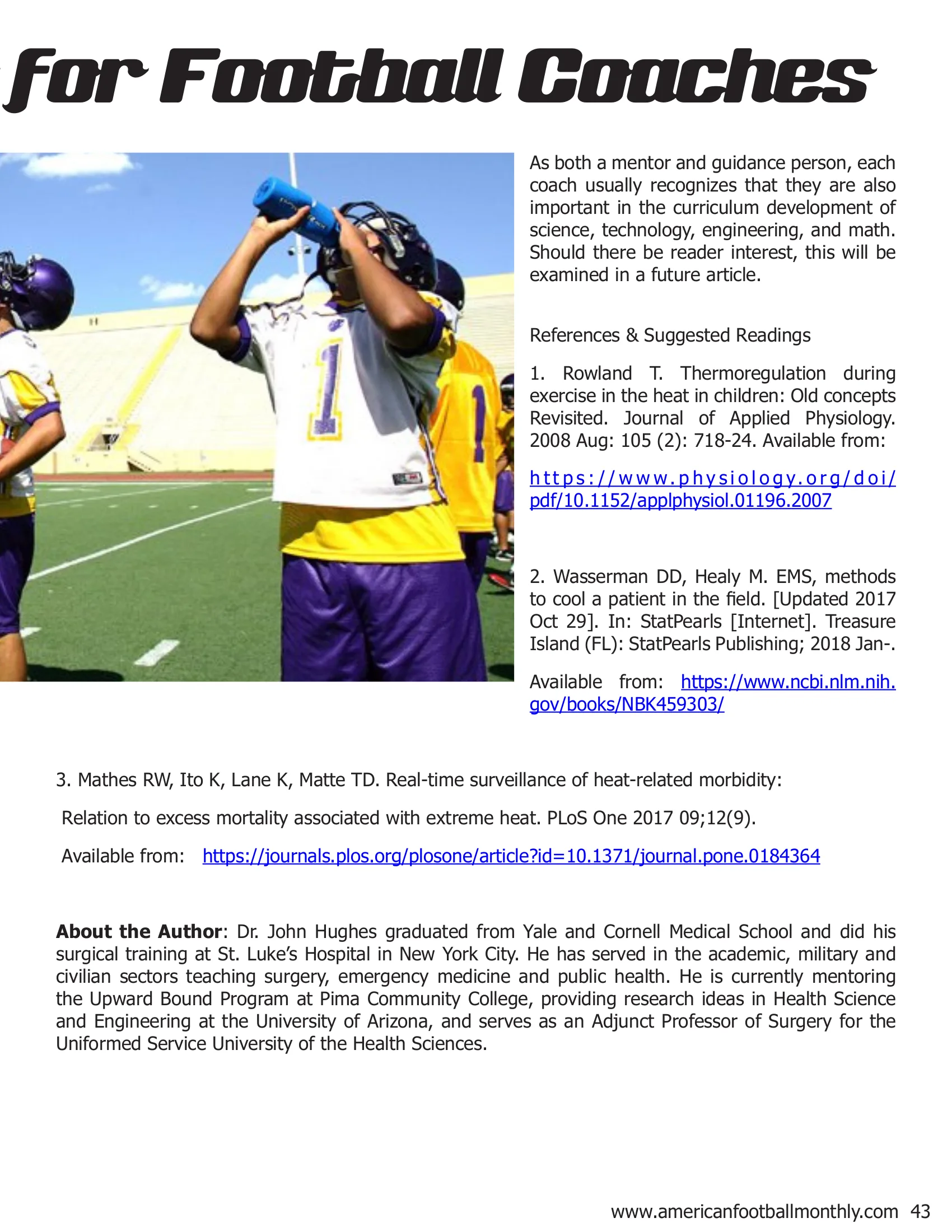 Heatstroke Concerns for College Coaches — American Football Quarterly Vol 2 — Fall 2018, page 43