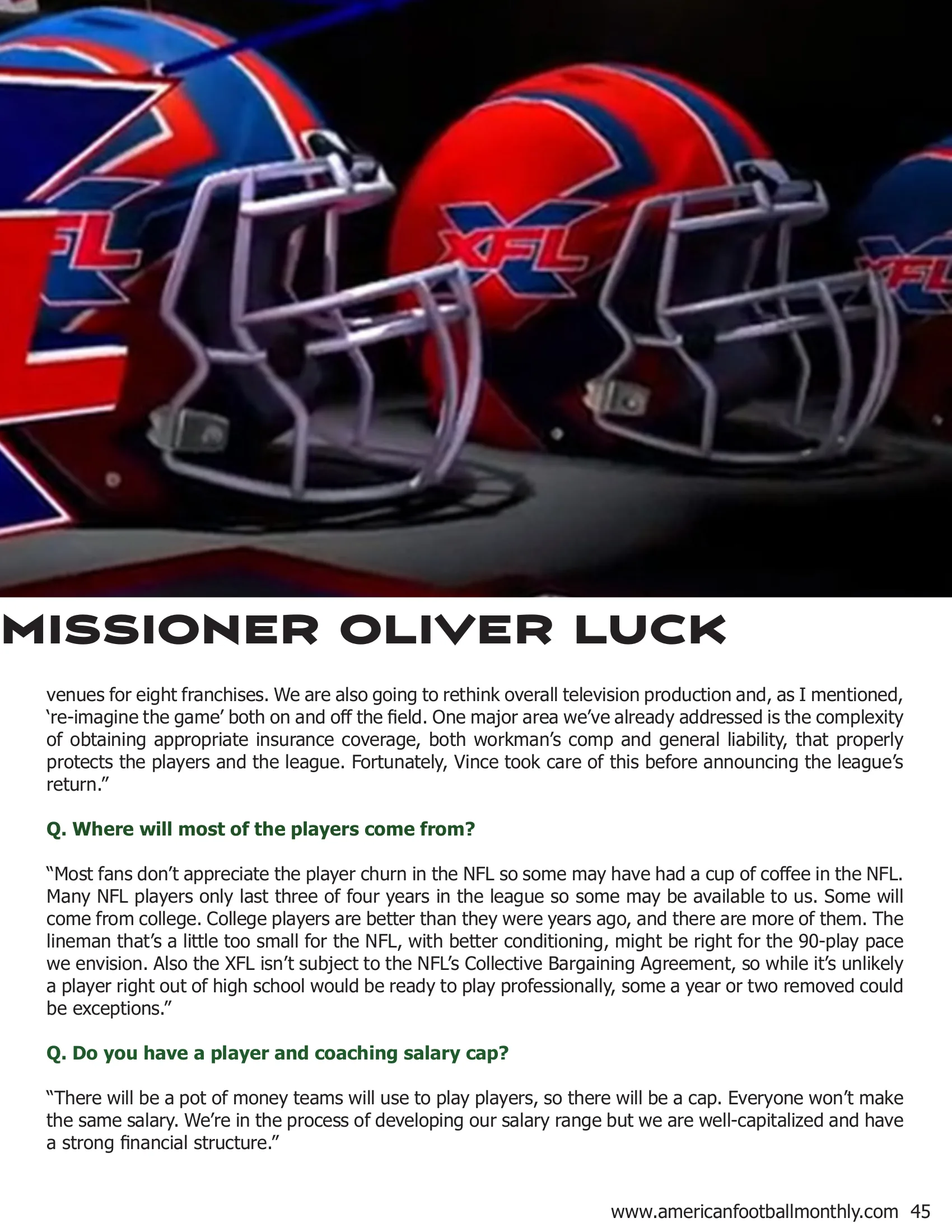 A Q & A with new XFL Commissioner, Oliver Luck — American Football Quarterly Vol 2 — Fall 2018, page 45