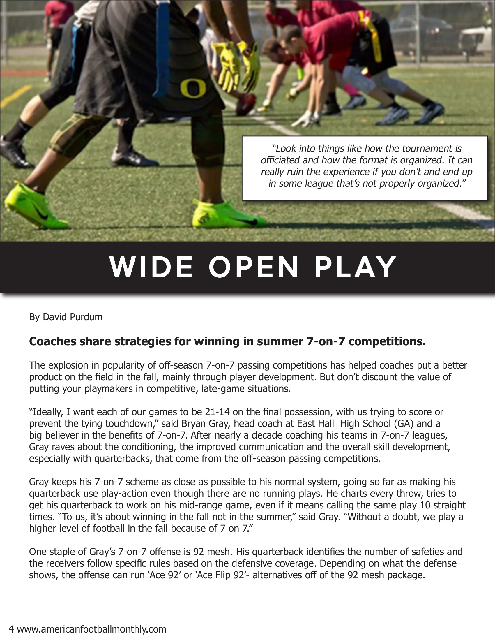 Wide Open Play – Winning 7 on 7 Competitions — American Football Quarterly Vol 2 — Spring 2019, page 4