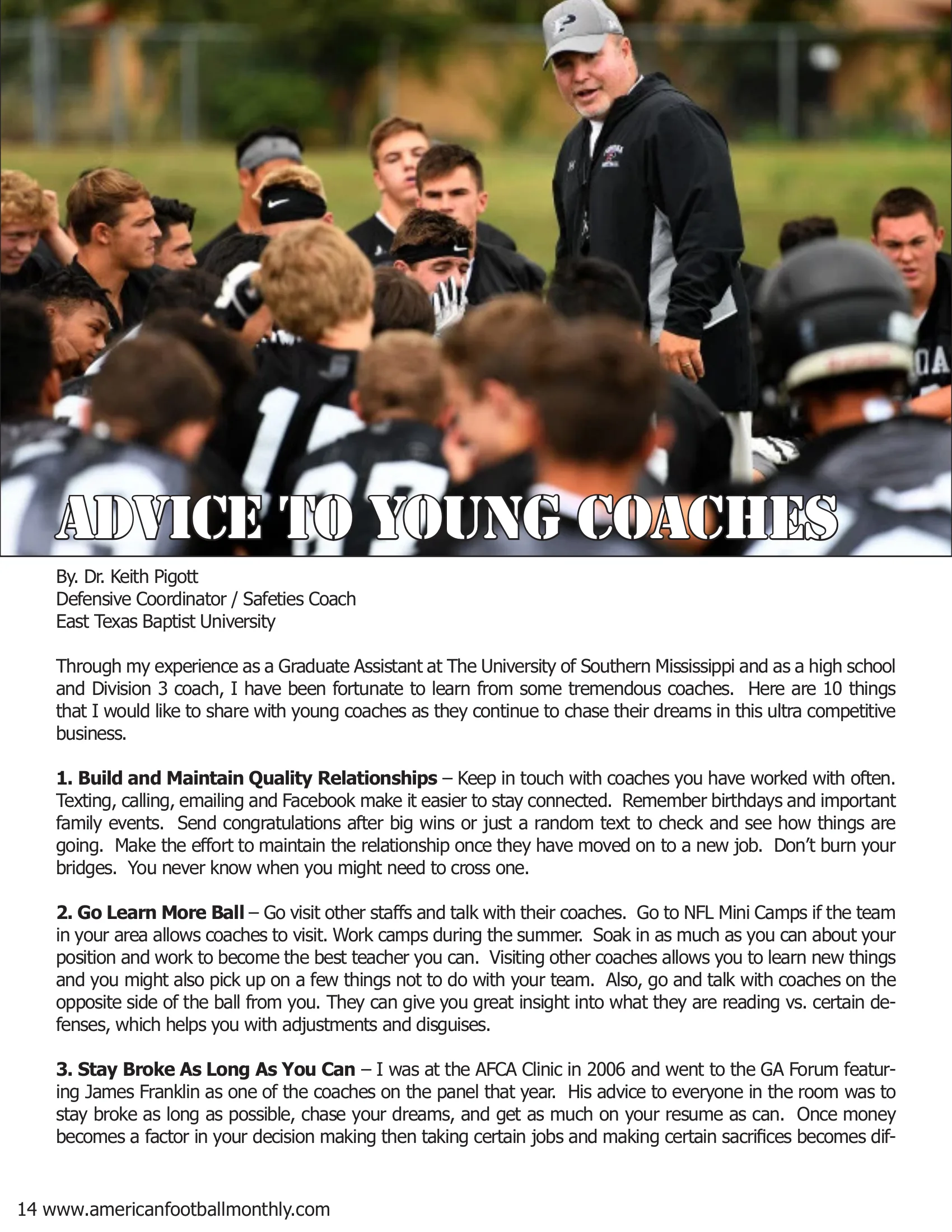 Advice to Young Coaches — American Football Quarterly Vol 2 — Spring 2019, page 14