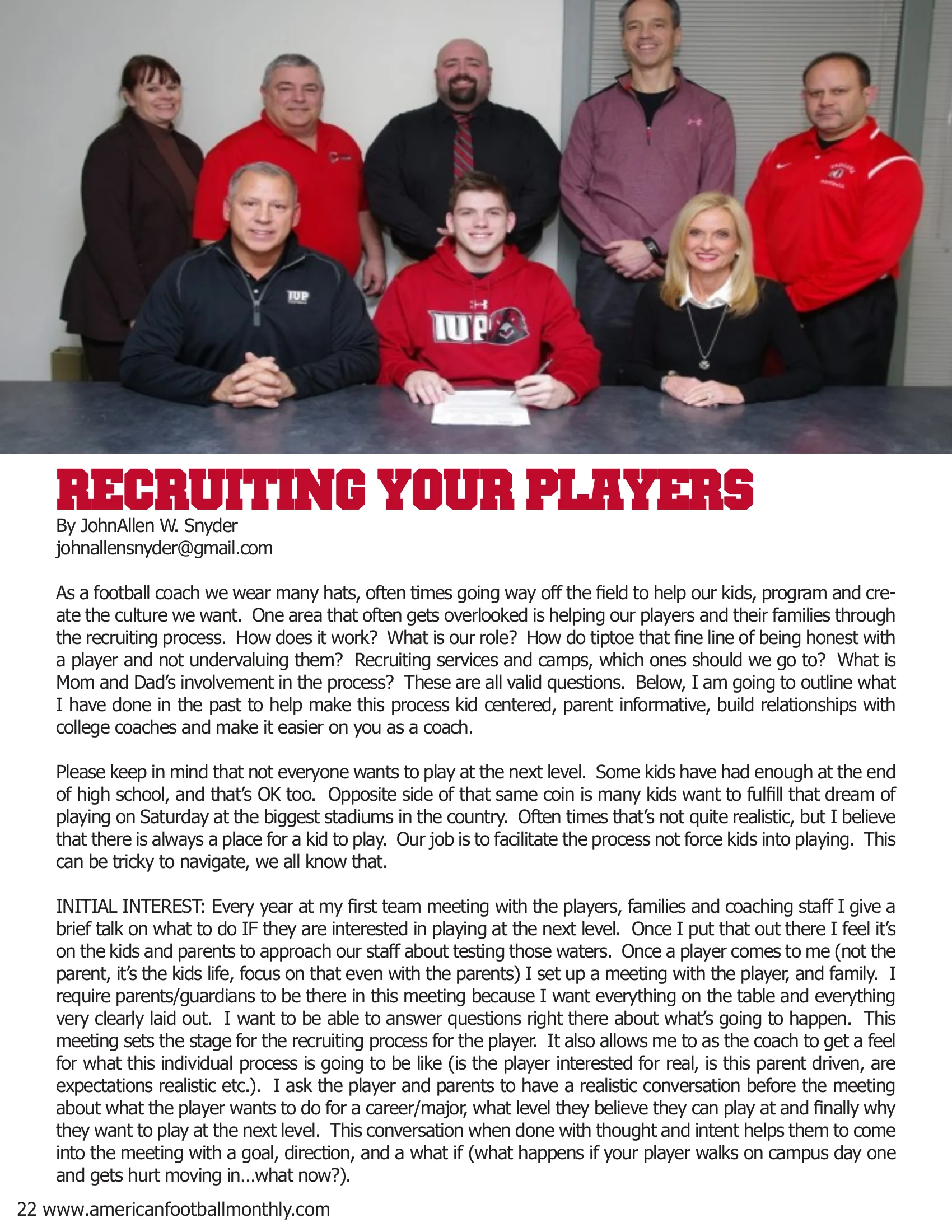 Recruiting Your Players — American Football Quarterly Vol 2 — Spring 2019, page 22